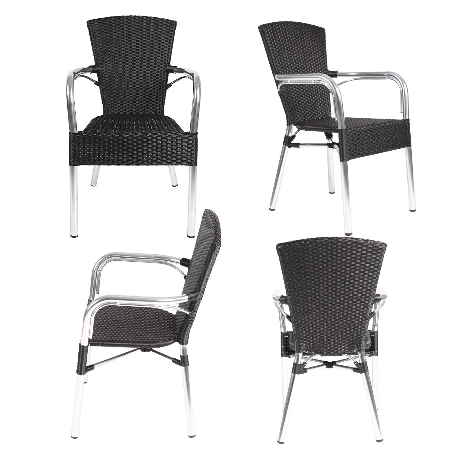 4-Piece Rattan Chair Set - Stackable Wicker Patio Chairs with Handrails for Indoor & Outdoor Use - Perfect for Garden, Balcony, Poolside & Patio Furniture