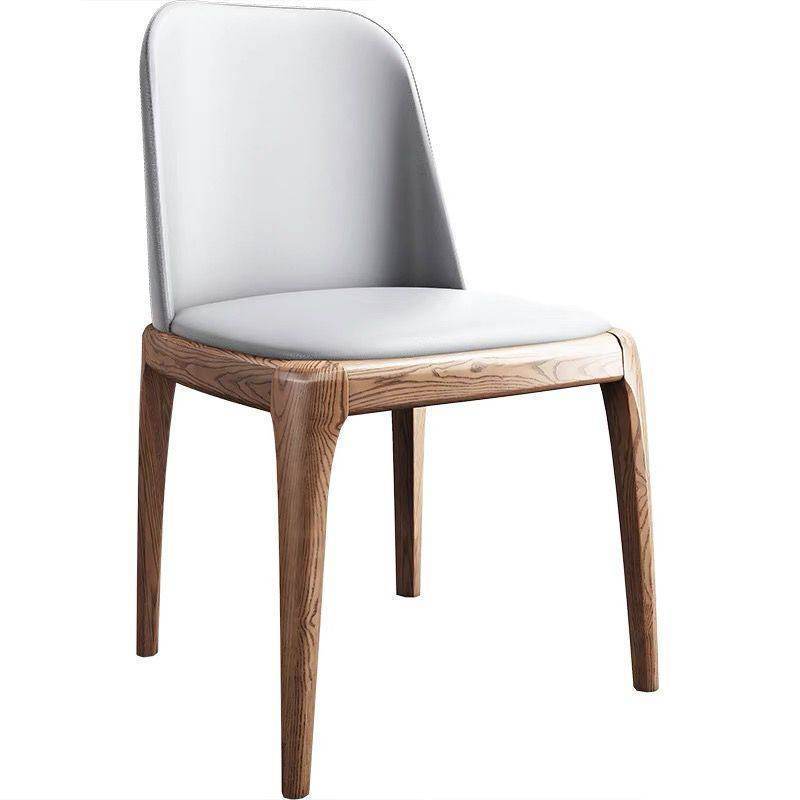 Grey Faux Leather Dining Chair with Ash Wood Legs - Modern Kitchen & Dining Room Furniture for Home & Office Use