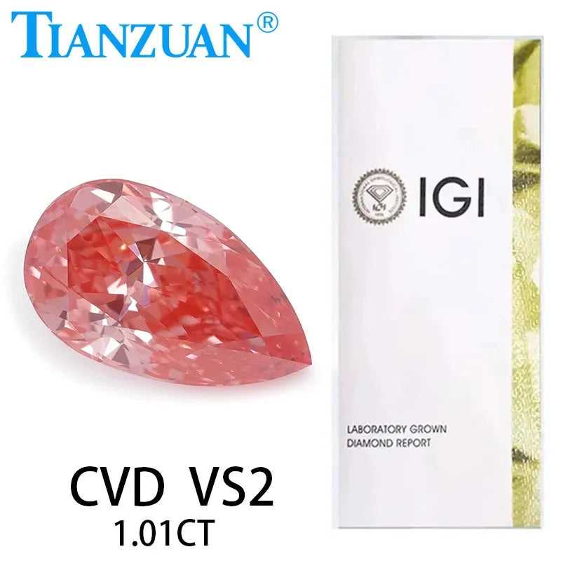1CT Pear-Shaped Lab-Grown CVD Diamond - Fancy Vivid Pink Color VS2 Clarity IGI Certified Loose Gemstone for Engagement Rings & Jewelry Making
