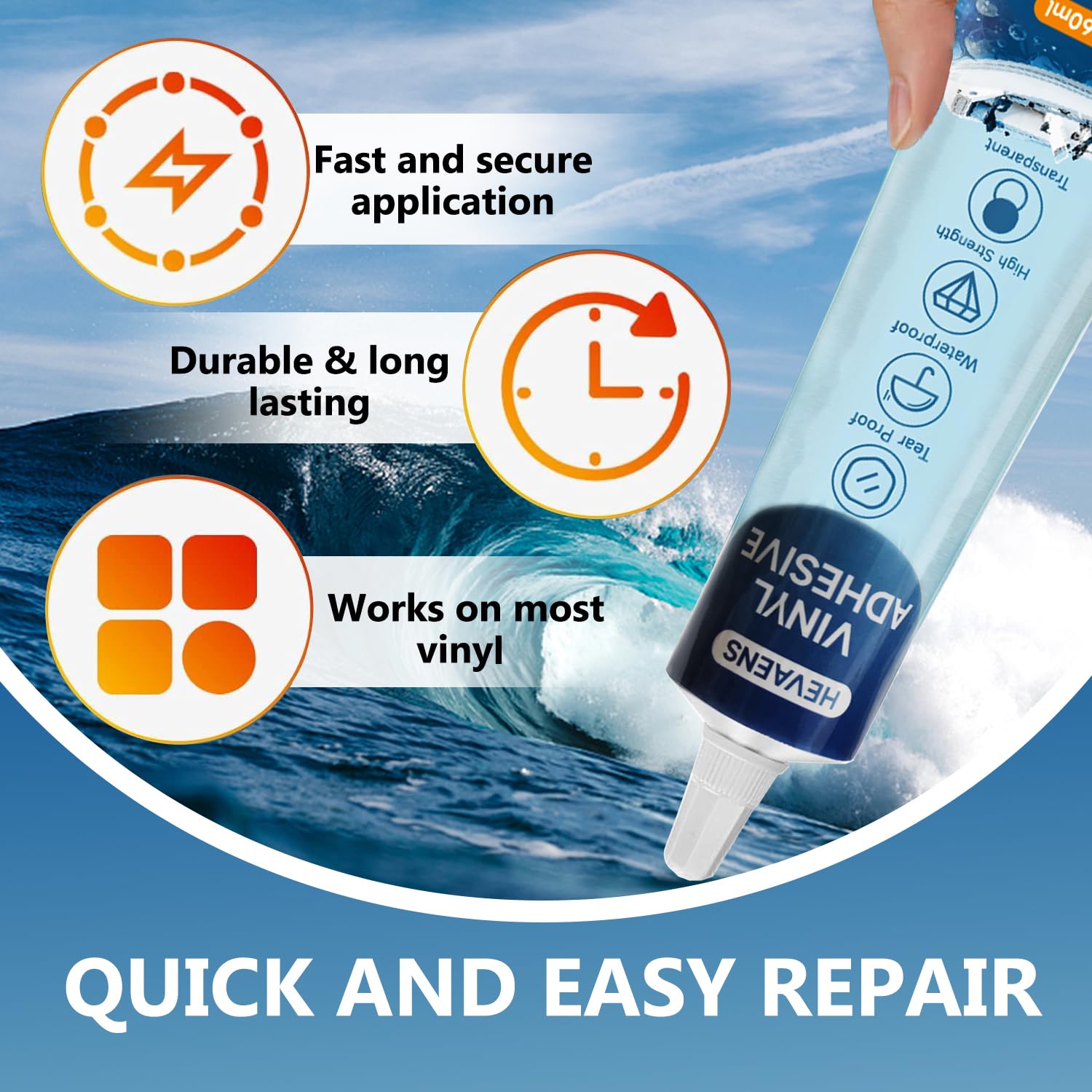Waterproof TPU Air Mattress Patch Repair Kit - 60ml for PVC Boats, Hot Tubs, Tents, Swimming Rings & Inflatables | Quick Fix for Leaks | Perfect for Camping, Pool Parties & Outdoor Adventures