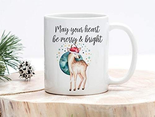 11OZ Christmas Coffee Mug with Cute Deer Design - Merry & Bright Ceramic Tea Cup for Holiday Gifts, Office Use & Cozy Winter Mornings
