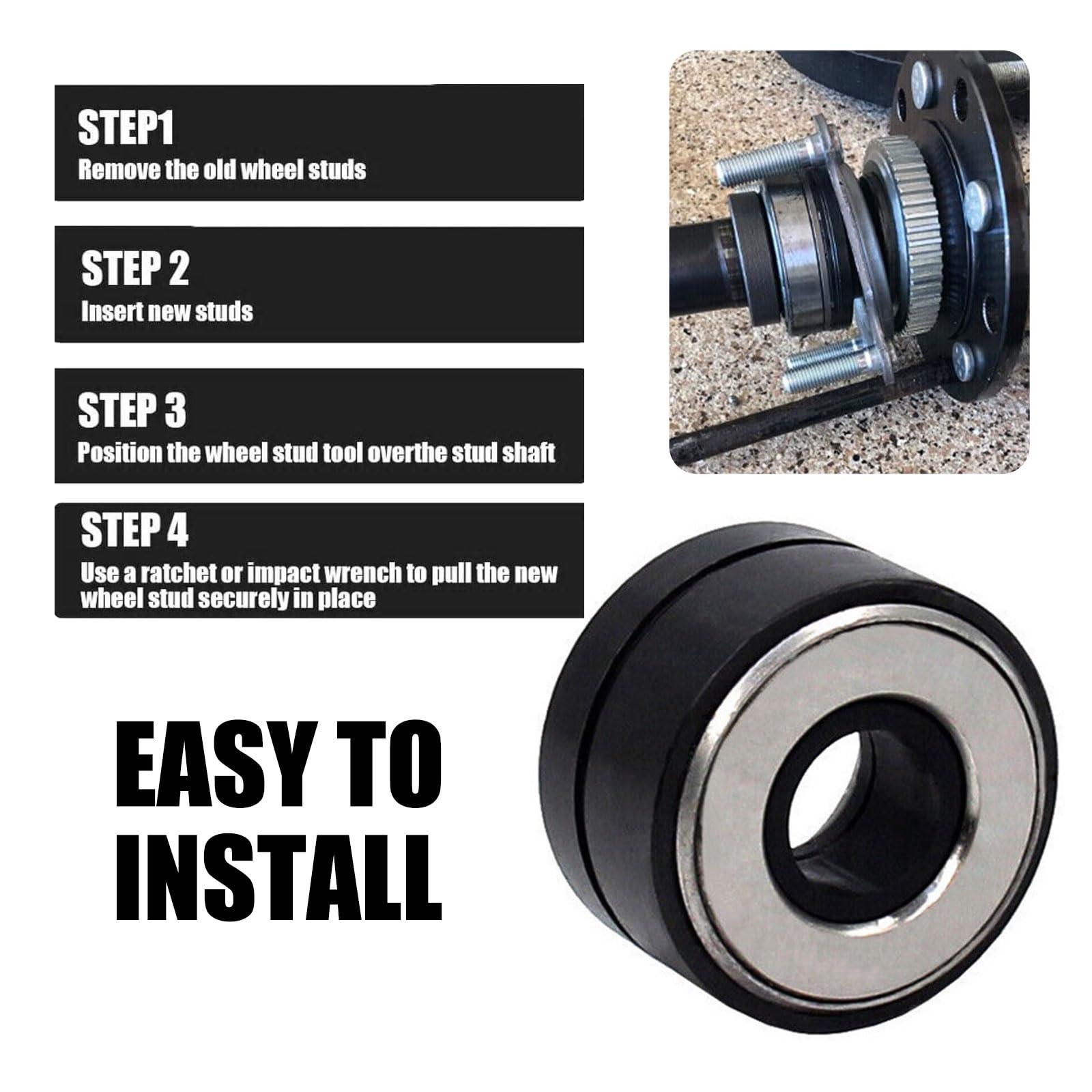 1 PC Universal Car Wheel Stud Installer Tool - Heavy Duty Bolt Installation & Metal Wheel Stud Replacer Kit for Most Vehicles (Black) | Perfect for DIY Auto Repair, Tire Changes & Wheel Maintenance