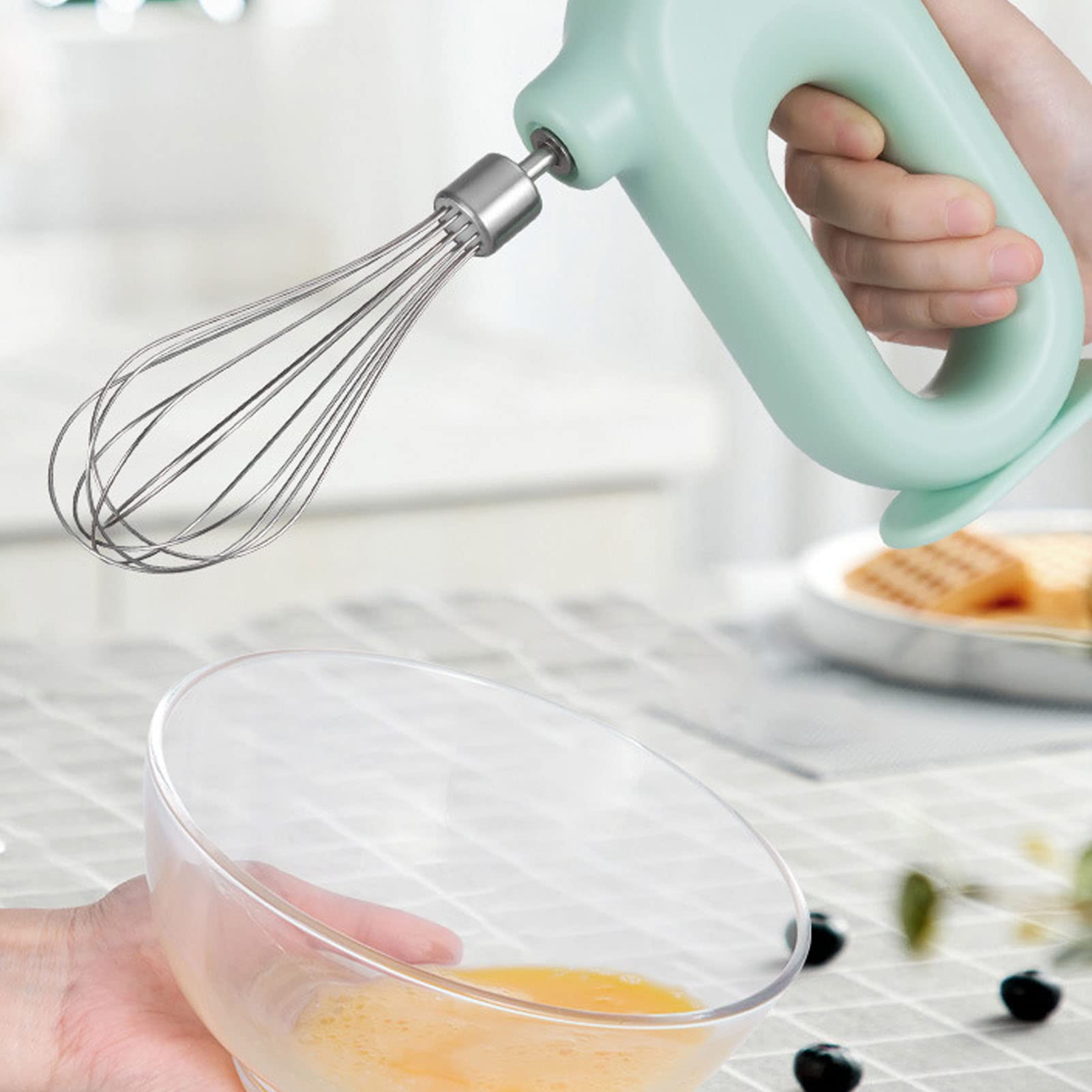 5V 20W Electric Hand Mixer - 3 Speed Anti-Slip Handle, Stainless Steel Milk Frother & Egg Beater for Baking, Cooking & Coffee Making | Perfect for Kitchen, Home & Professional Use (Green)