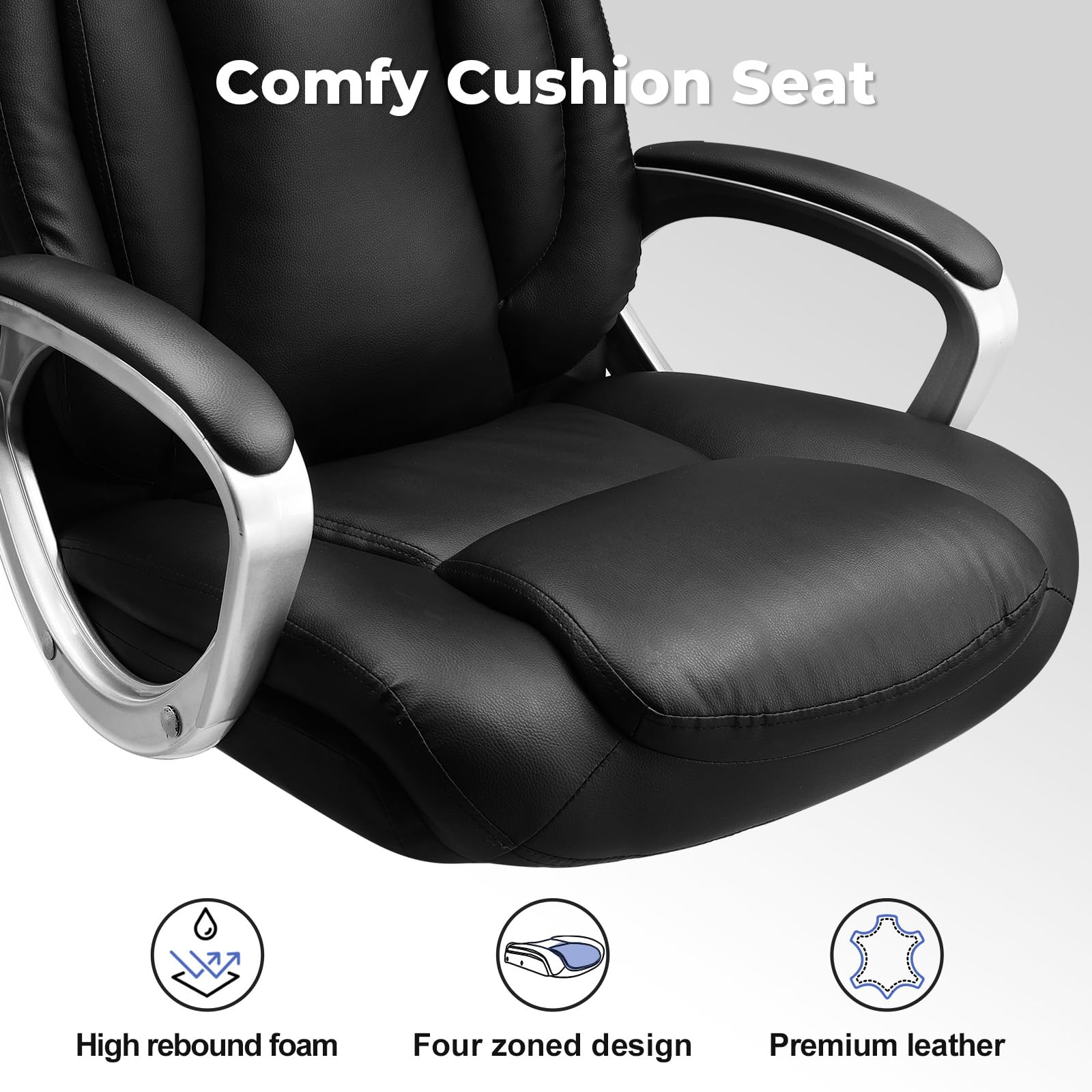 COMHOMA Ergonomic Office Chair - Adjustable Swivel Desk Chair with PU Leather, Headrest & Lumbar Support - Rolling Recliner for Home Office, Gaming & Workstation Use