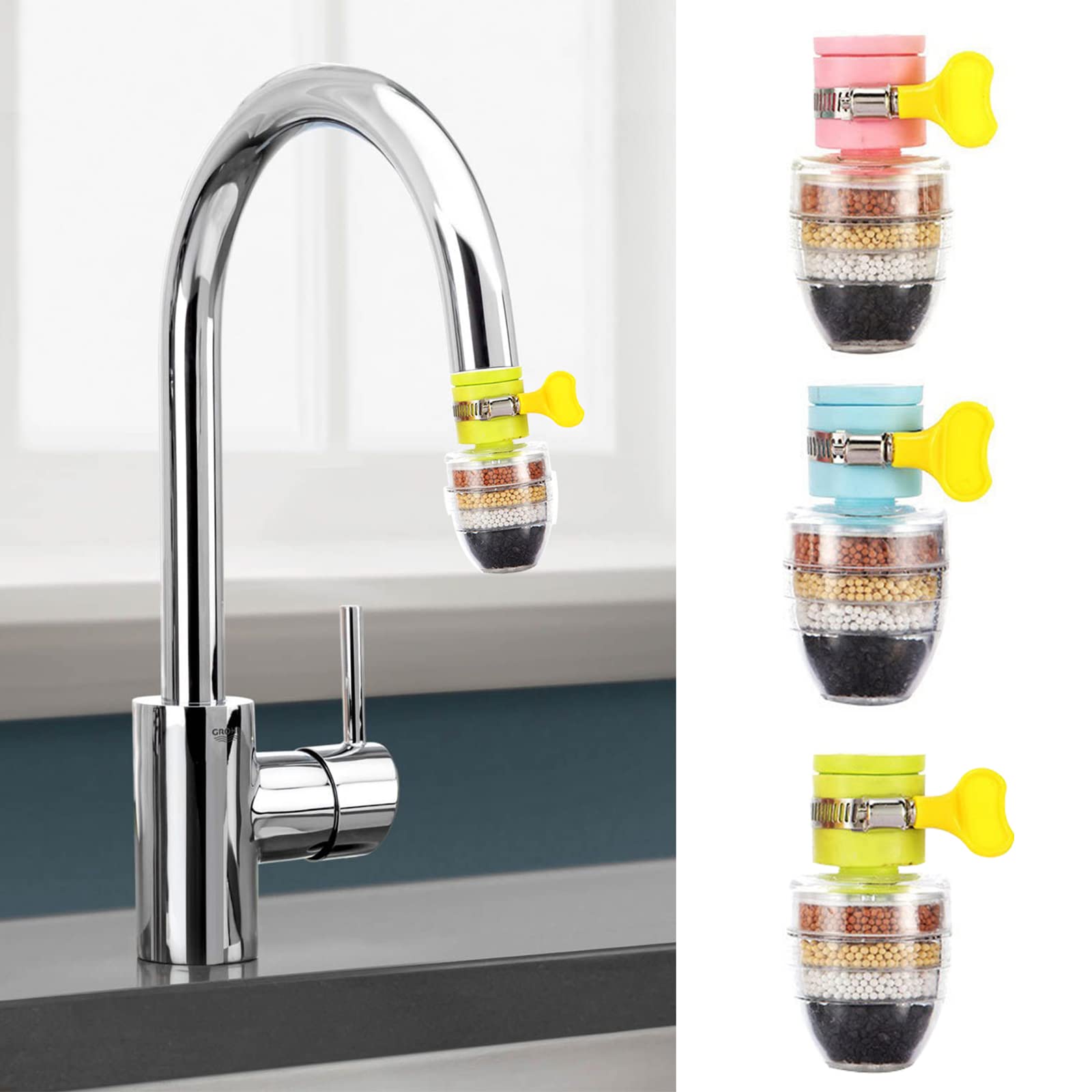 RUIYELE 6-Layer Faucet Water Filter with Activated Carbon - Kitchen Faucet Mount Water Purifier for Home, Bathroom & Kitchen Use | Improves Drinking Water Quality | Reduces Chlorine & Impurities | Perfect for Cooking, Drinking & Washing