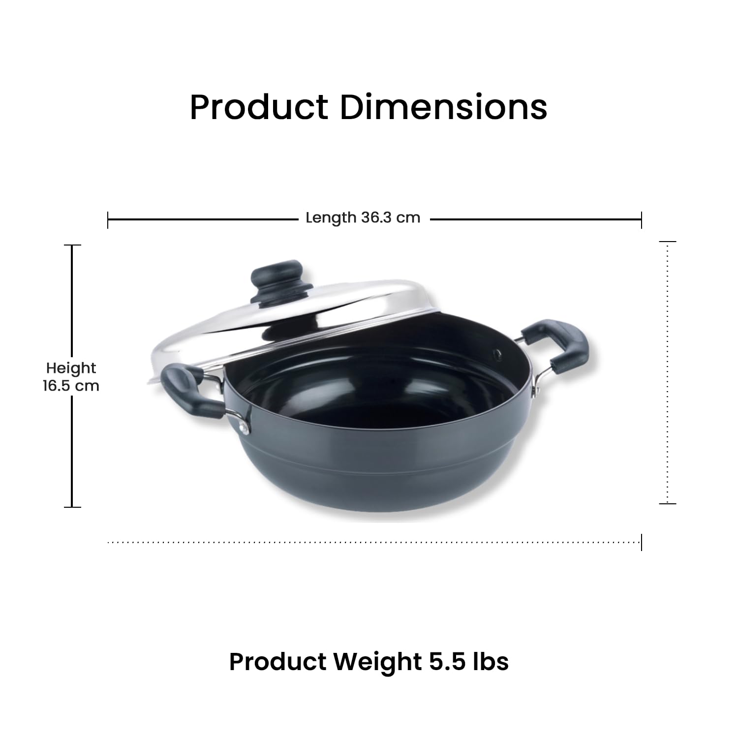 Vinod Premium Hard Anodized 26cm Multi-Purpose Kadhai - Perfect for Idli, Dhokla, Steaming & Indian Cooking | Non-Stick Aluminum Cookware for Home Kitchen Use