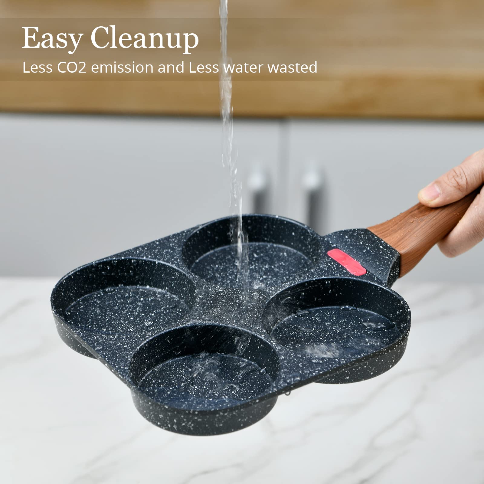 Nonstick 4-Cup Egg Pan for Breakfast & Brunch - Granite Coating Mini Frying Pan with Turner & Brush - Perfect for Pancakes, Omelets & Eggs - Works on Gas Stove & Induction Cooktop - Ideal for Home Cooking & Small Kitchens
