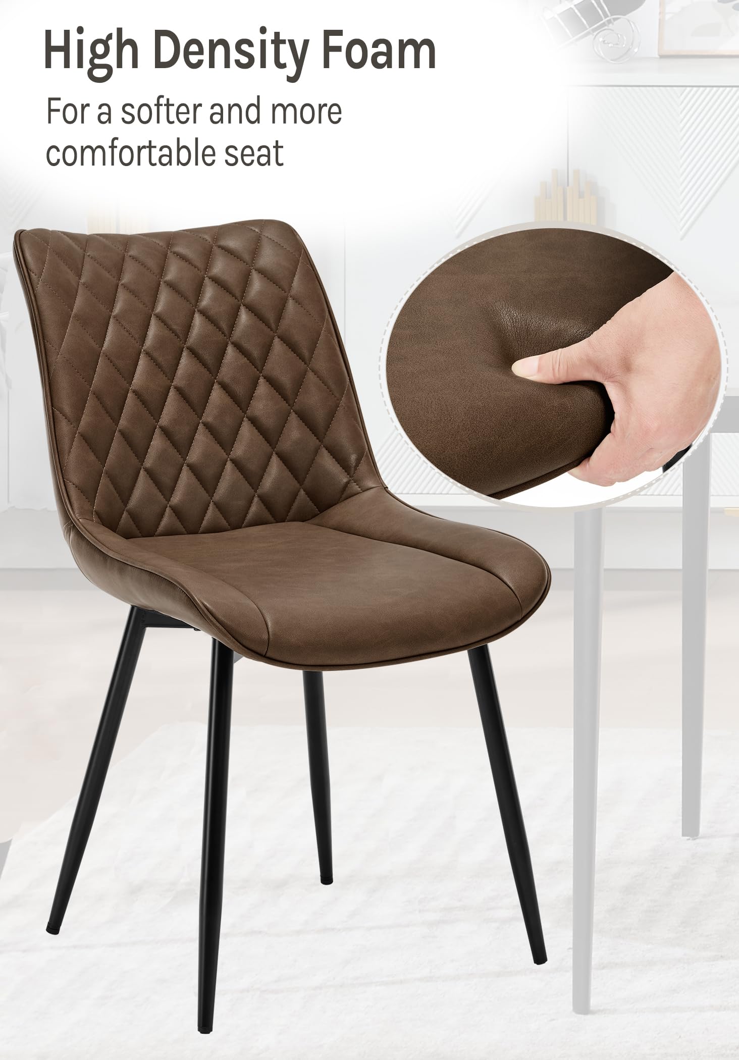 WOLTU 2-Piece Dining Chair Set - Brown Leatherette Kitchen Counter Chairs with Backrest & Padded Seat for Living Room, Lounge & Reception Areas | Perfect for Breakfast Nooks, Kitchen Islands & Small Spaces