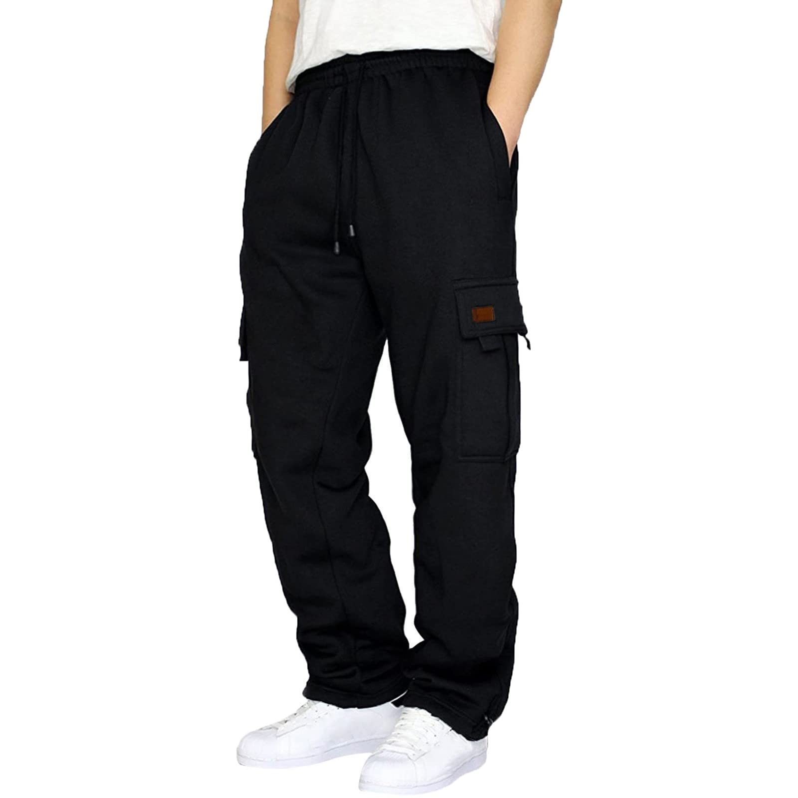 **Men's Heavyweight Fleece Cargo Sweatpants with Pockets - Baggy Jogger Pants for Casual Wear, Workout & Outdoor Activities**