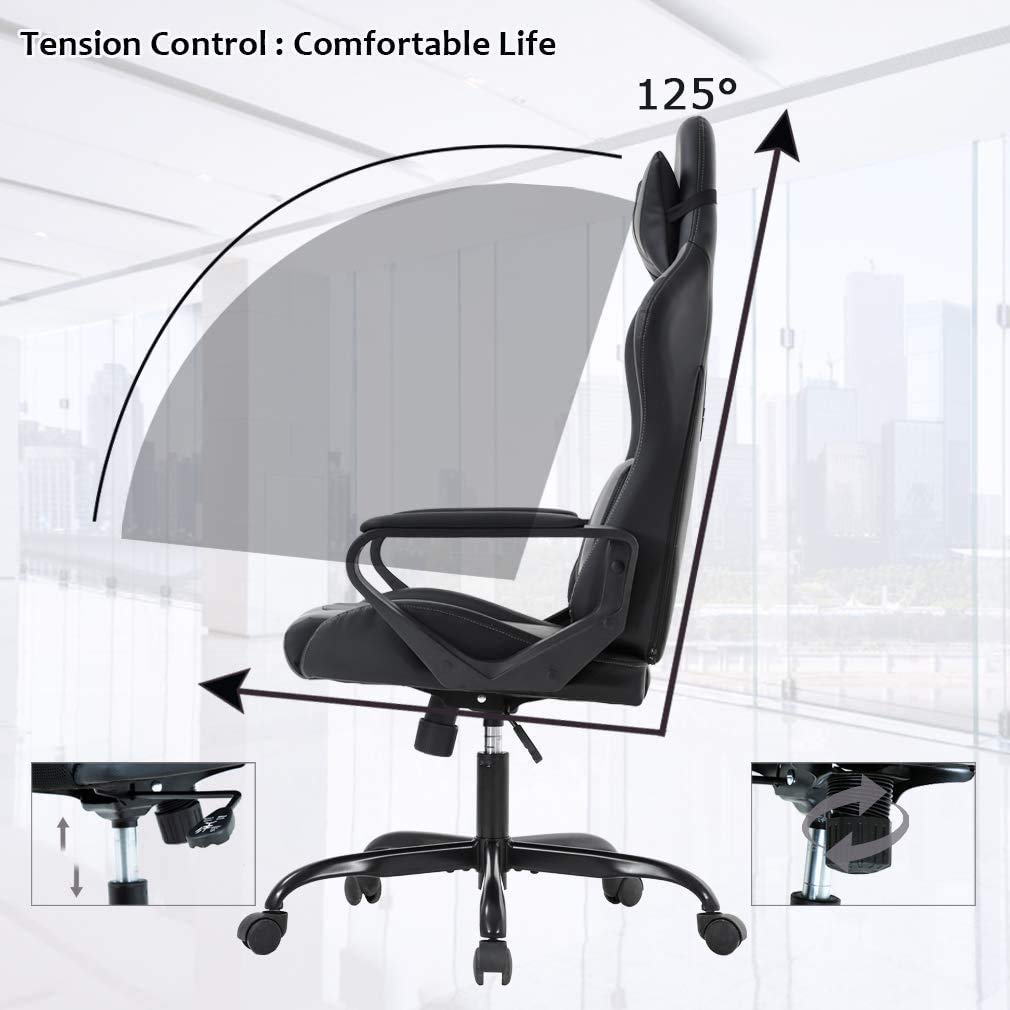 Premium High Back Ergonomic Gaming Chair - Heavy Duty Racing Office Chair with Lumbar Support & Massage Function, Adjustable Swivel PC Video Game Chair with Headrest & Armrests - White - Perfect for Esports, Streaming & Home Office Workspace