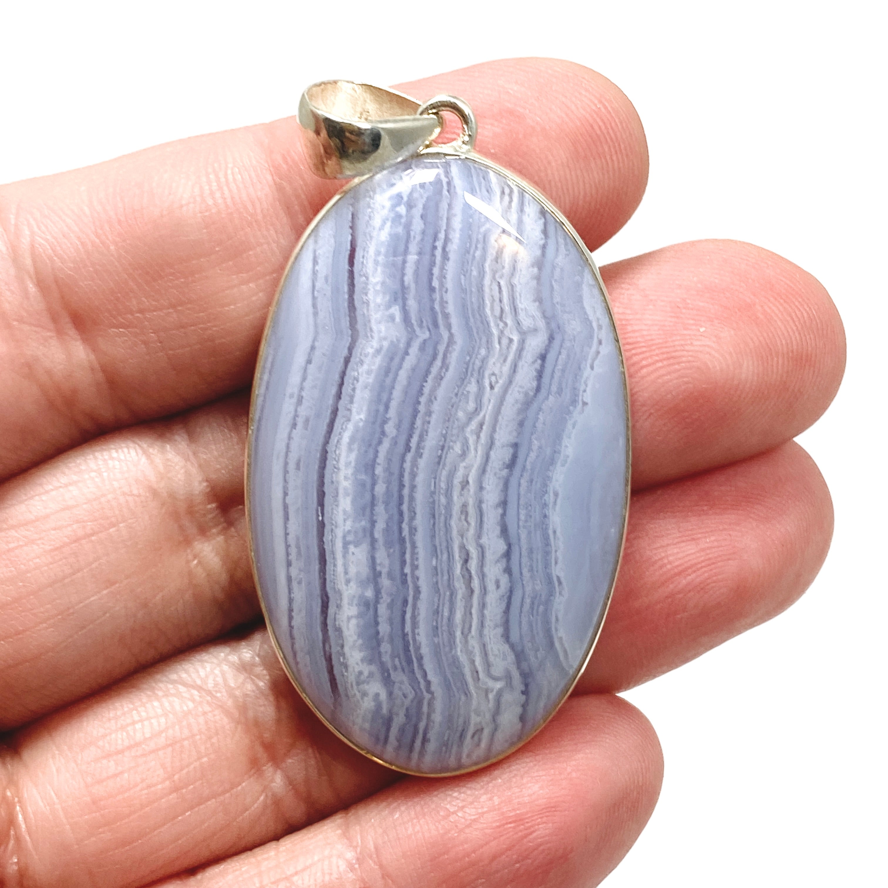 Blue Lace Agate Oval Cabochon Pendant - Natural Stone Jewelry for Women - Perfect for Necklace Making, Gift Giving & Spiritual Healing