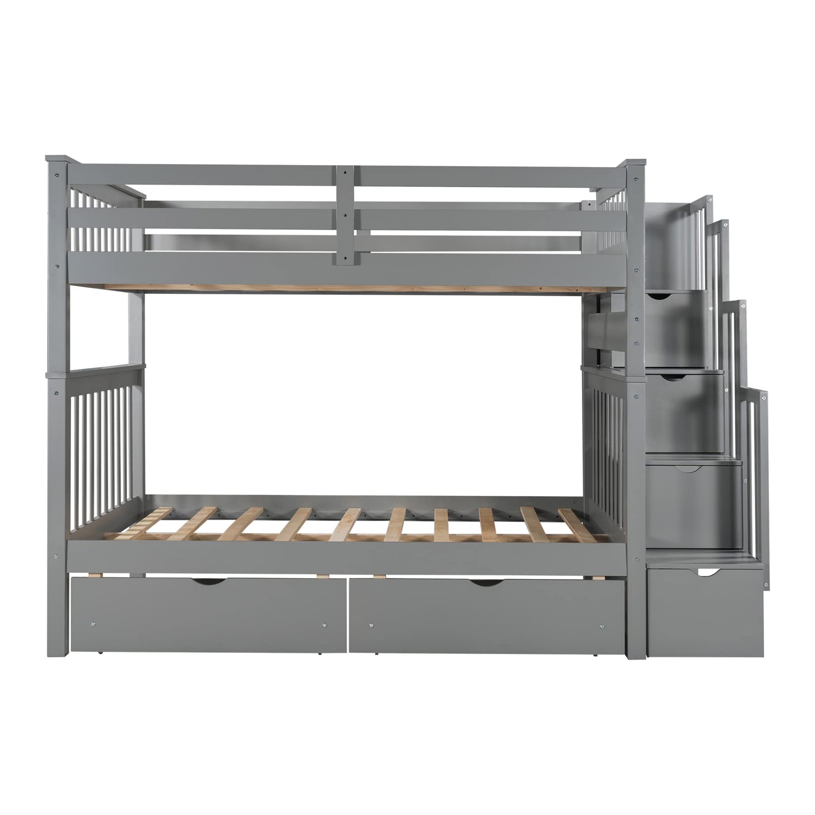 Full Over Full Bunk Bed with Storage & Stairs - Space-Saving for Kids & Adults