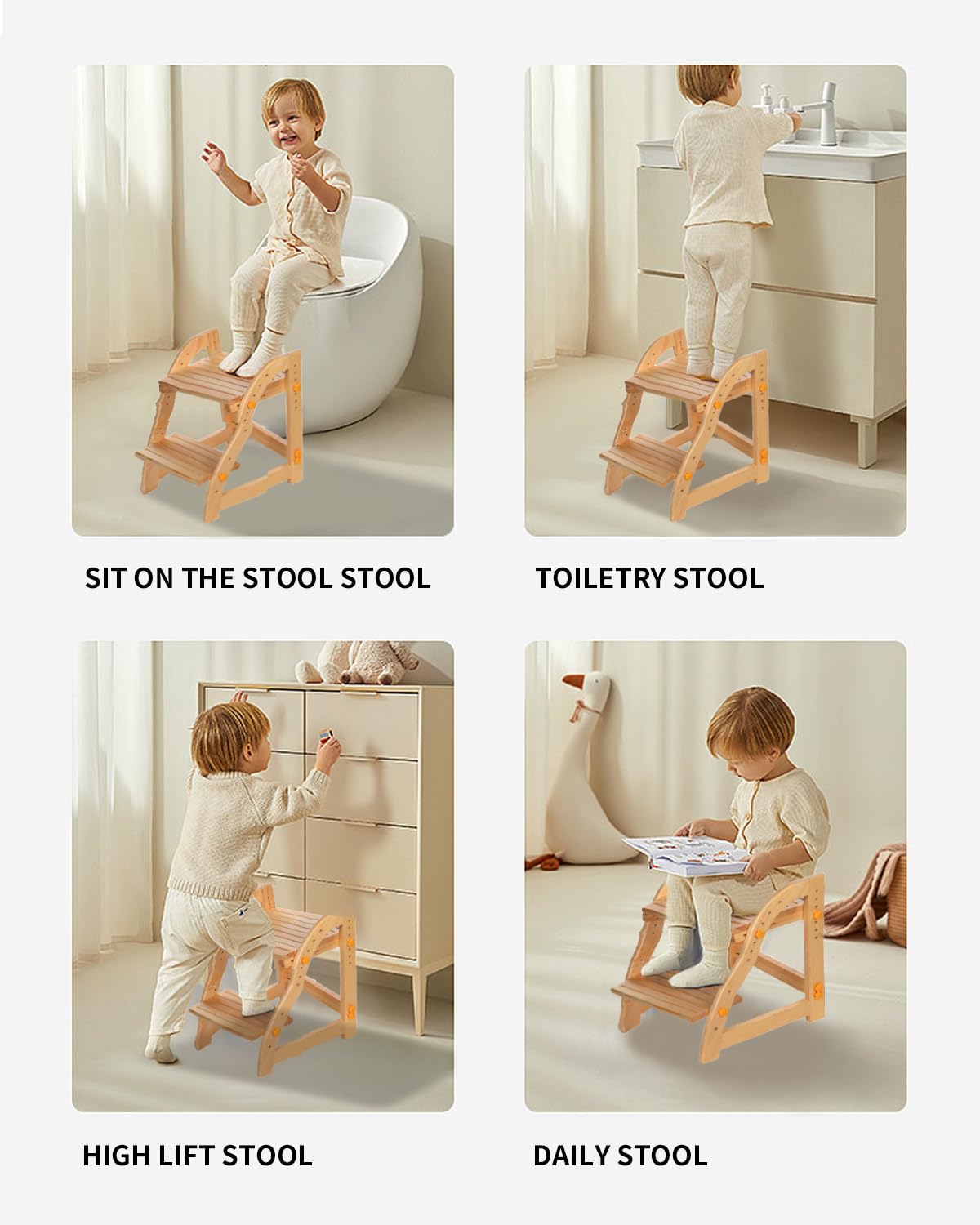 **Adjustable Wooden Step Stool for Kids - Toddler Step Stool for Kitchen, Bathroom Sink & Potty Training - Safe & Sturdy Pine Step Stool for Toddlers (Perfect for Reaching Counters, Sinks & Toilets)**