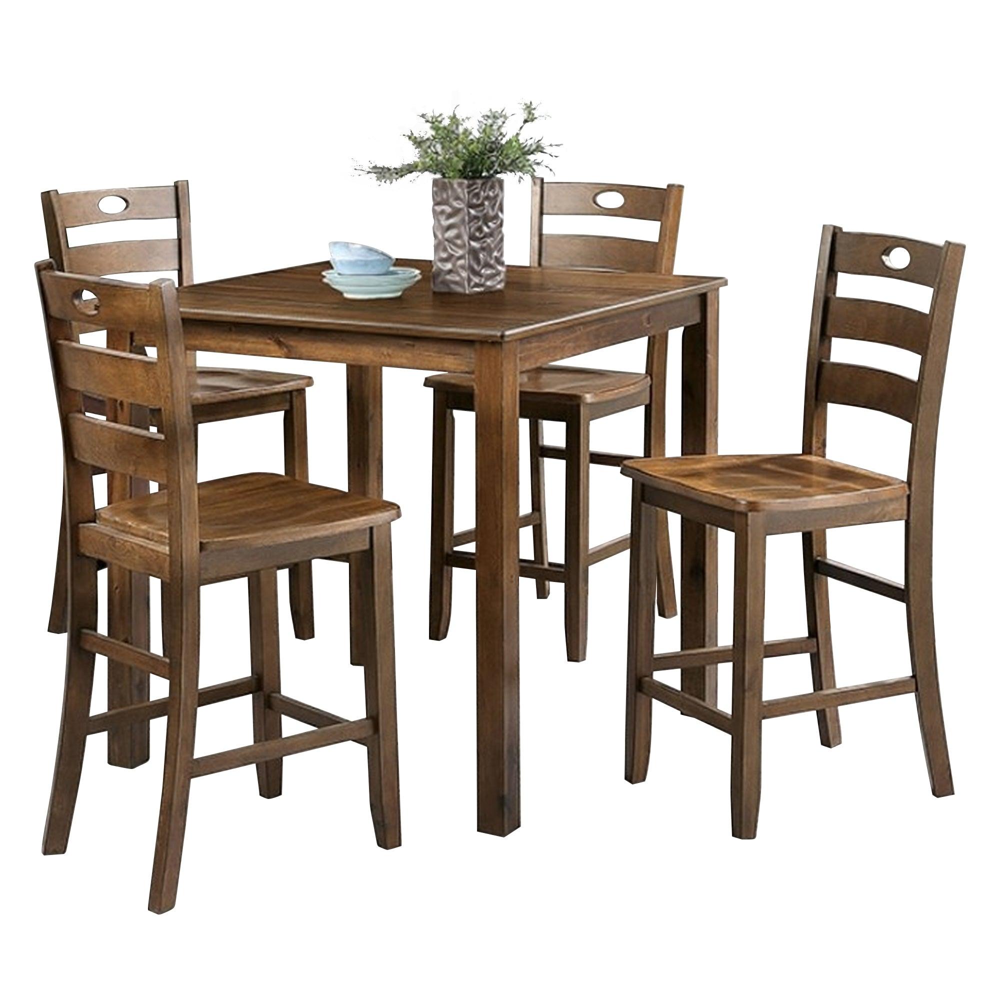 36H Solid Rubberwood and Wood Veneer 5-Piece Counter Height Dining Table Set - Perfect for Kitchen, Breakfast Nook, and Small Space Dining Areas