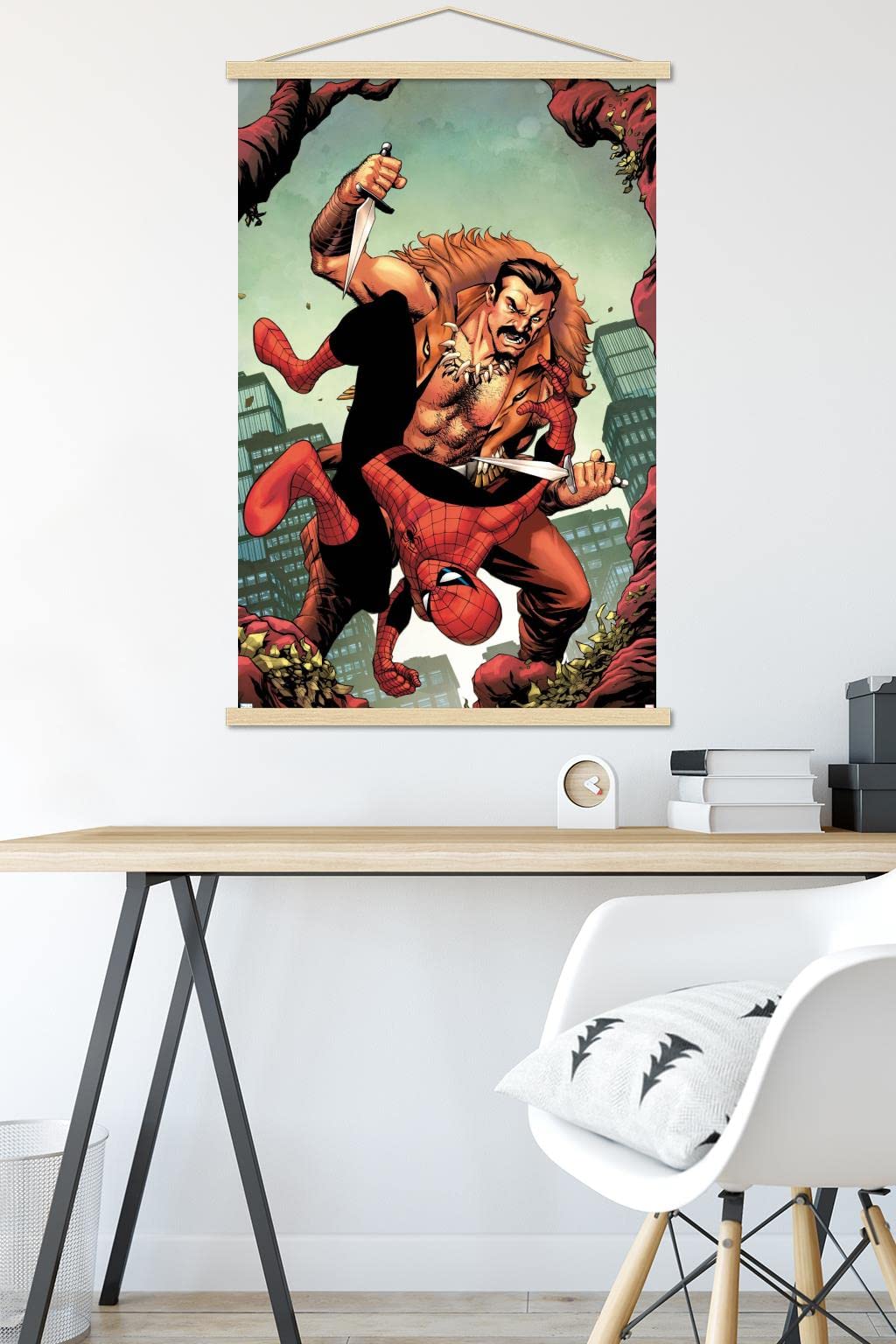 Marvel Comics Spider-Man Kraven The Hunter Champions #3 Wall Poster 22.375x34 Inch - Premium Print with Magnetic Frame & Beechwood Hanger - Perfect for Home Decor, Office, Game Room & Comic Book Lovers Gift