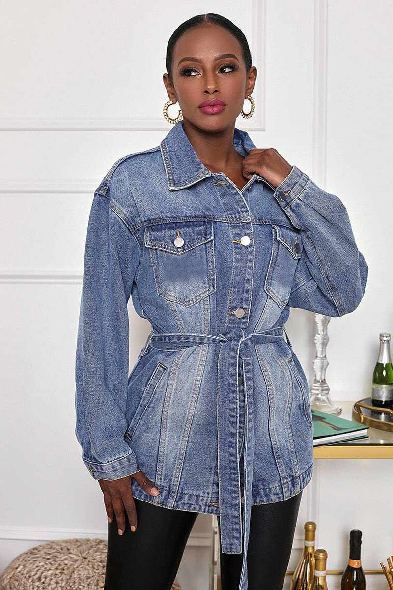 Cresay Women's Long Boyfriend Denim Jacket - Vintage Distressed Jean Coat for Casual Outfits & Streetwear Fashion | Perfect for Layering, Date Nights & Fall Season