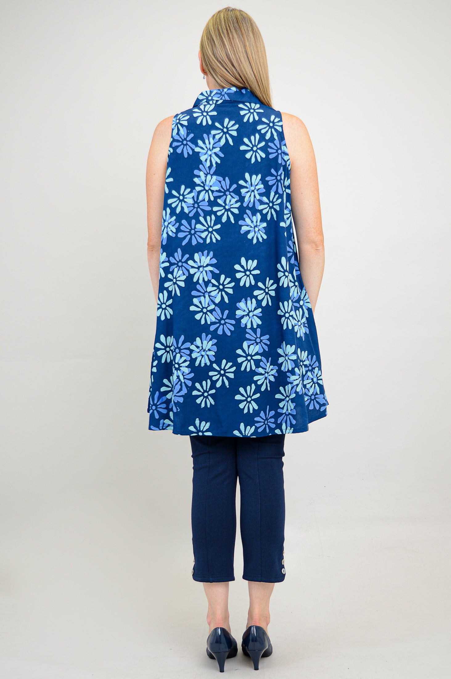 Cissy Tank Top for Women - Daisy Cobalt Blue Floral Print Summer Casual Shirt | Perfect for Beach Outings, Yoga, and Everyday Wear