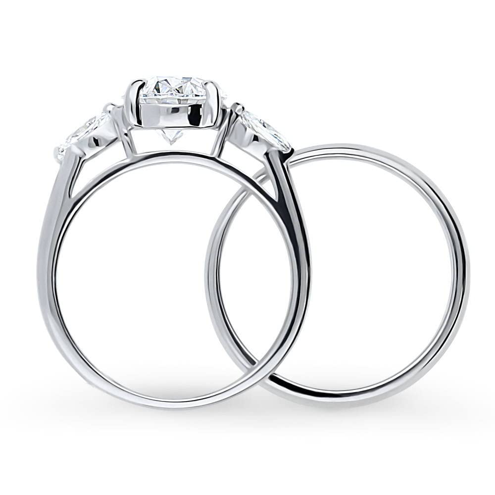 BERRICLE Sterling Silver 3-Stone Oval Cut Cubic Zirconia Engagement Ring Set for Women, 2.5 Carat CZ Wedding Band, Rhodium Plated Size 4-10 - Perfect for Proposals, Anniversaries & Bridal Jewelry