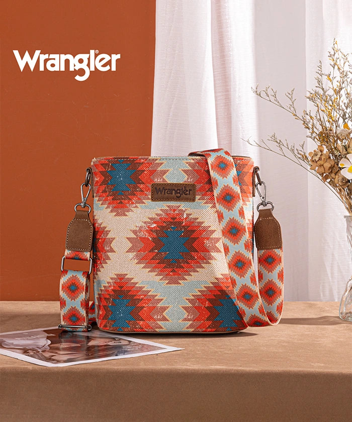 Wrangler Dual-Sided Print Canvas Shoulder Bag for Men & Women - Stylish Crossbody Purse for Travel, Work, and Everyday Use