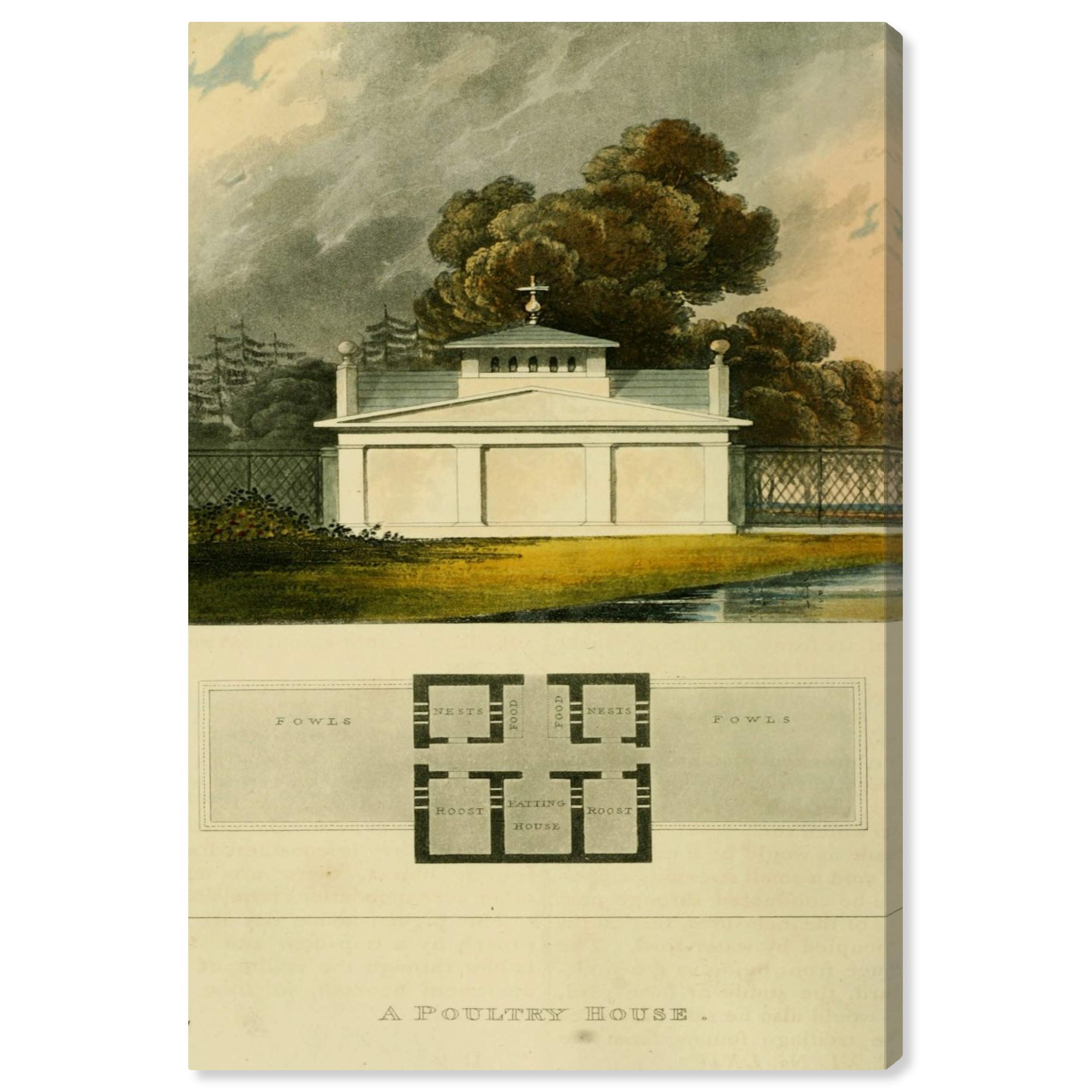 Oliver Gal Artist Co. 'Poultry House' Architecture Wall Art Canvas Print - 24x36 Inch Home Decor in White & Green - Perfect for Living Room, Bedroom or Office Decor