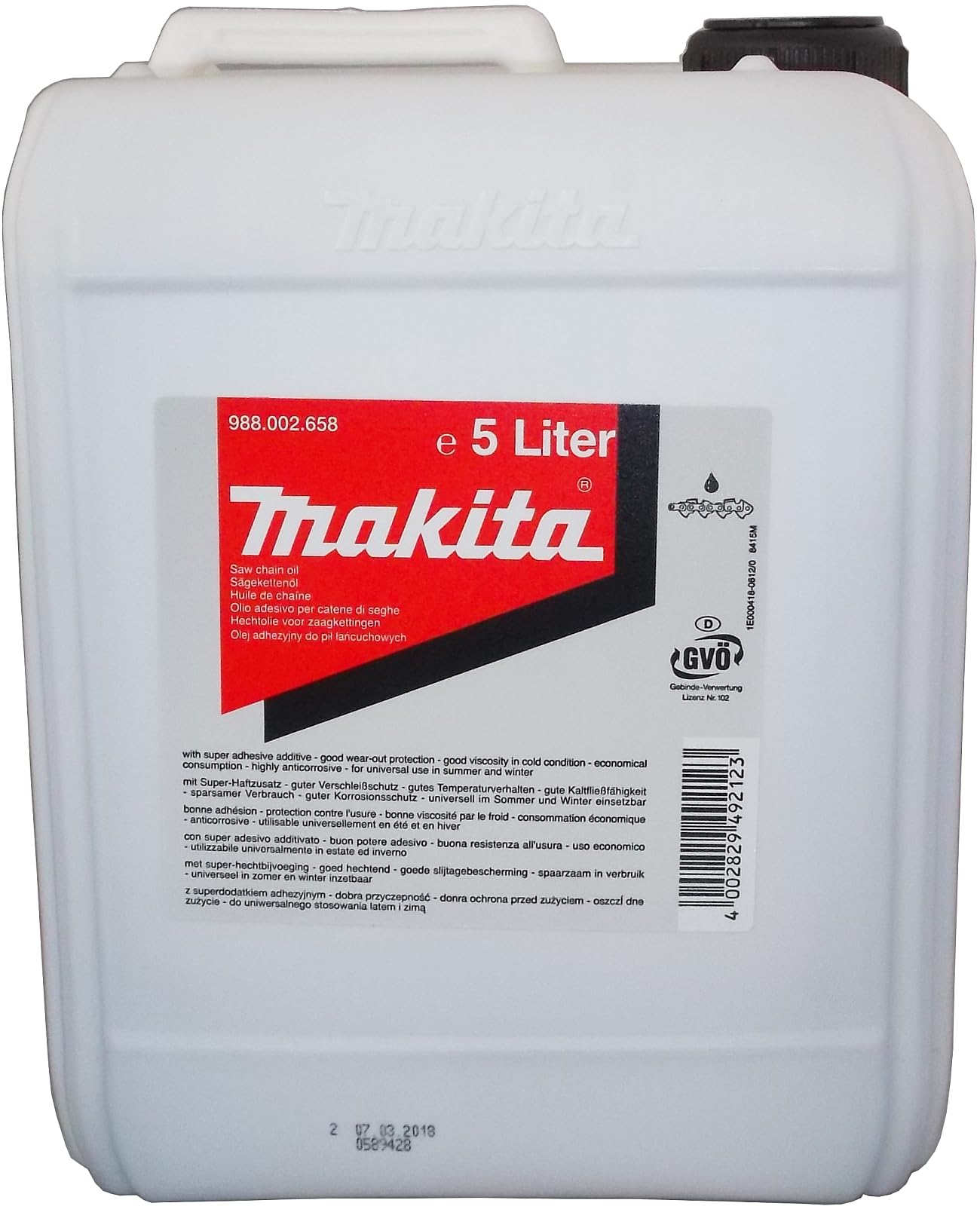 Dolmar 988002258 Premium Chain Saw Bar and Chain Oil - 5 Liter (1.32 Gallon) for Professional & Home Use - Ideal for Forestry, Lumber Cutting, and DIY Woodworking Projects