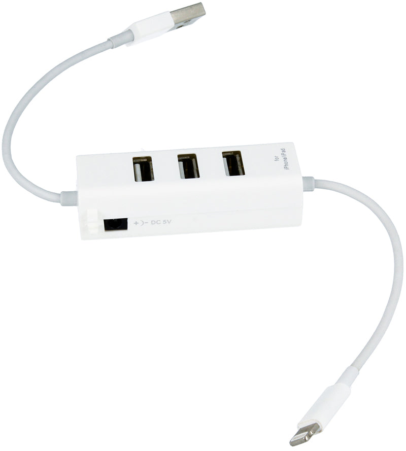 3-Port USB 2.0 Hub with Lightning Connector for iPhone & iPad - Compact Multi-Port USB Splitter for Charging & Data Transfer - Perfect for Home, Office & Travel Use
