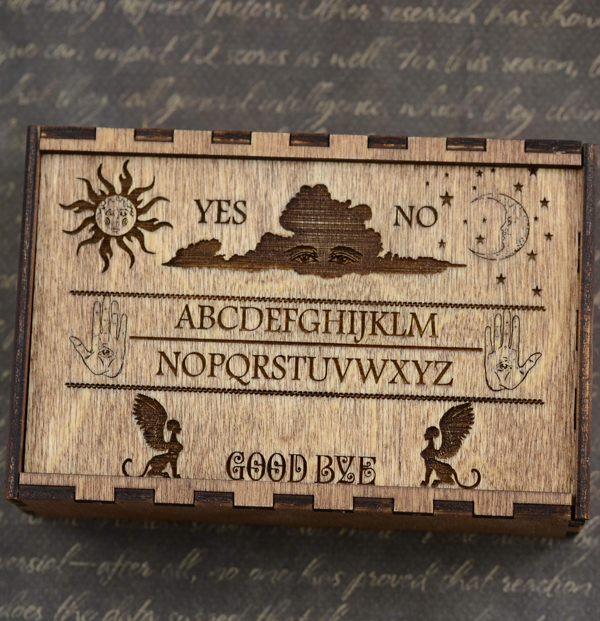 Engraved Wooden Tarot Card Box - Ouija Board Keepsake for Witchcraft & Divination