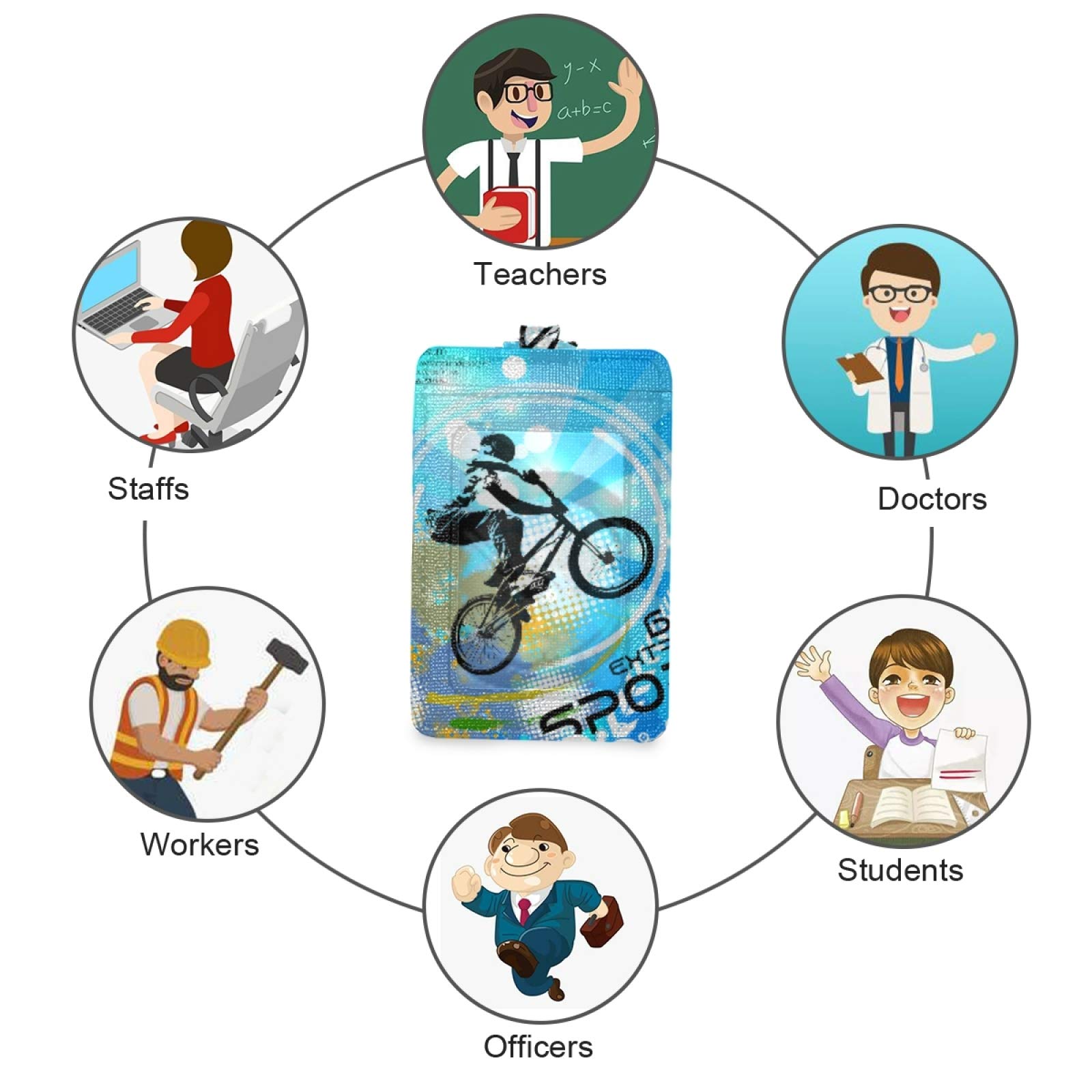 BMX Rider Vertical Leather ID Badge Holder with Lanyard - Office & School Staff Accessory