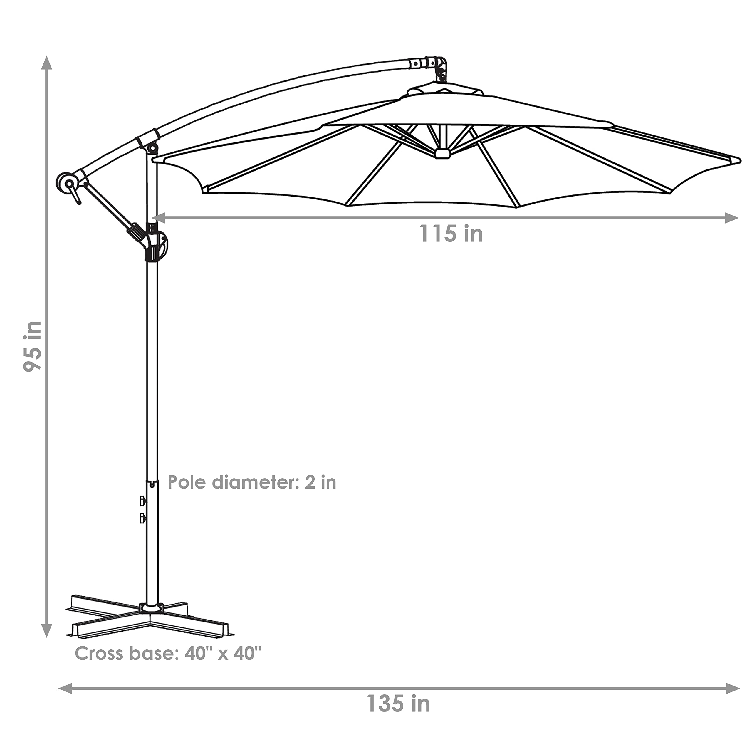 Sunnydaze 10-Foot Offset Patio Umbrella with Cross Base - Durable Polyester Canopy & Gray Powder-Coated Steel Frame - Perfect for Poolside, Backyard, and Outdoor Dining Areas