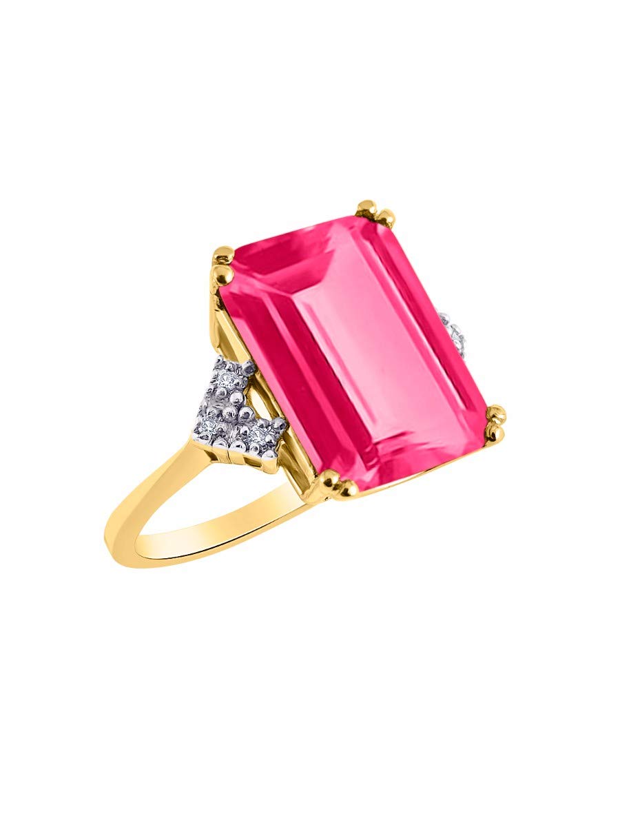 Rylos 14K Gold Plated Silver Emerald Cut Gemstone & Diamond Ring for Women | Size 5-13 | Elegant Jewelry for Weddings, Parties & Special Occasions