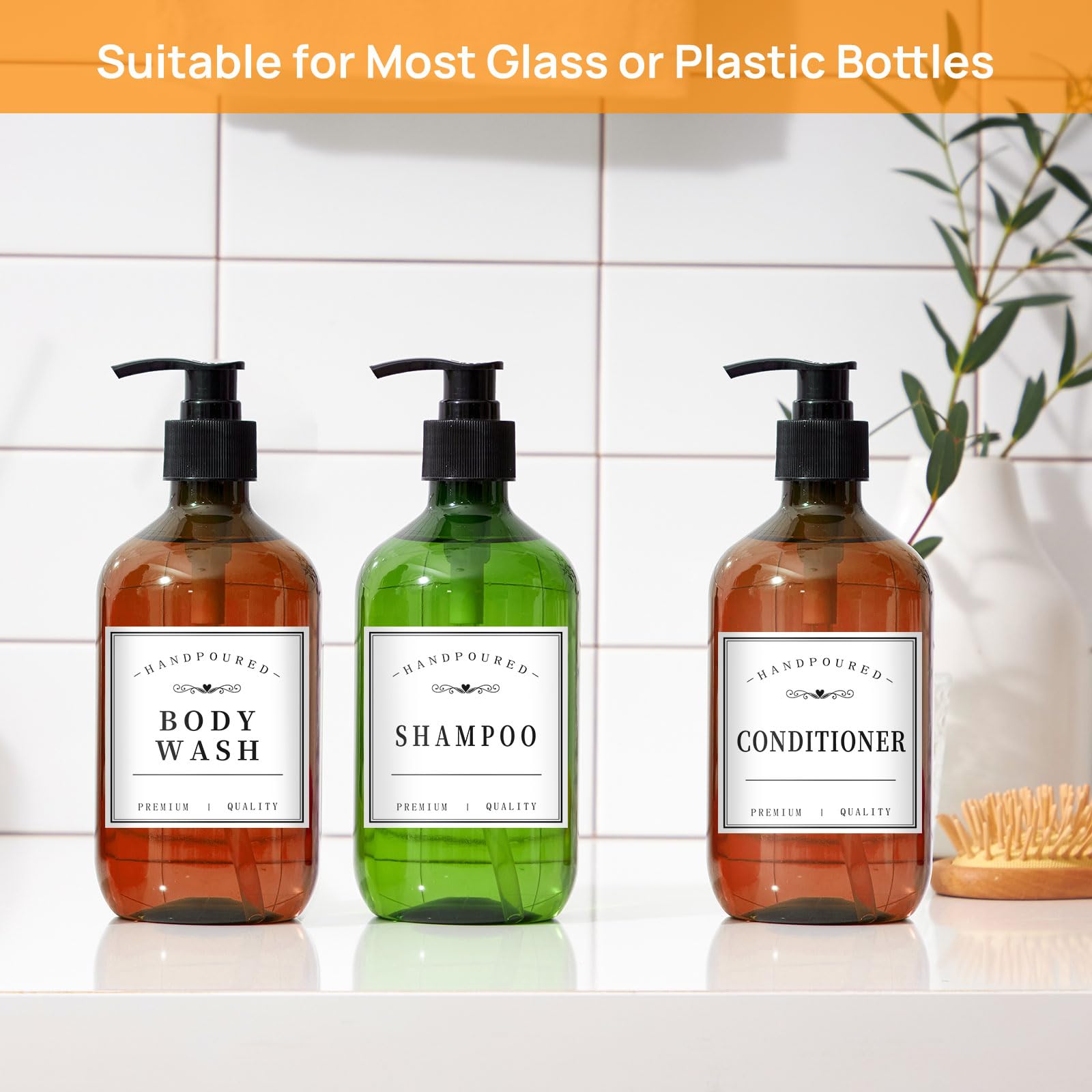 12PCS Minimalist Waterproof Bathroom Labels for Bottles - Shampoo, Conditioner, Body Wash Organizer - Perfect for Home, Gym, Travel & Spa Use
