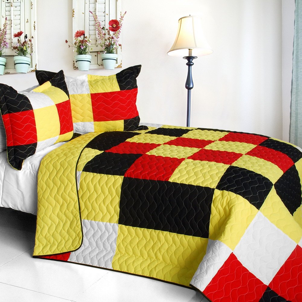 Rattlebush Vermicelli-Quilted Patchwork Plaid Quilt Set - Full/Queen Size Soft Bedding for Cozy Winter Nights & Farmhouse Bedroom Decor