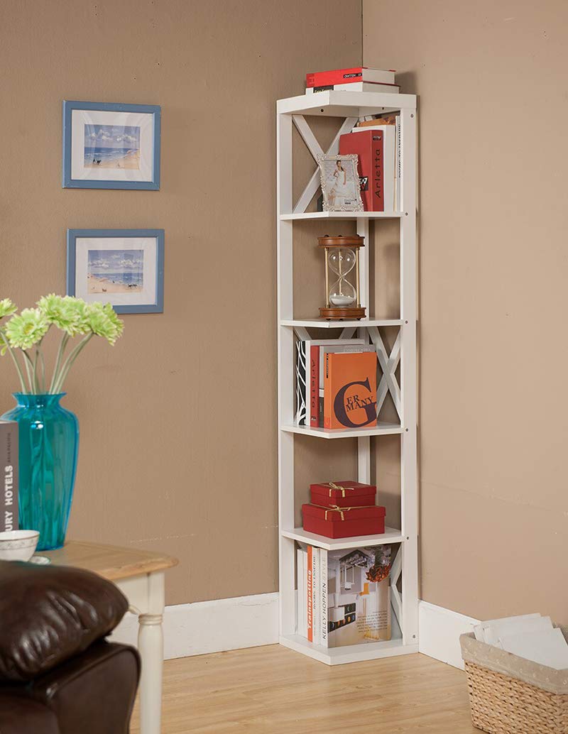 K&B Furniture BK12 Corner Bookcase - Modern Wooden Bookshelf for Living Room, Office & Bedroom - Space-Saving Storage Solution for Books, Decor & Essentials