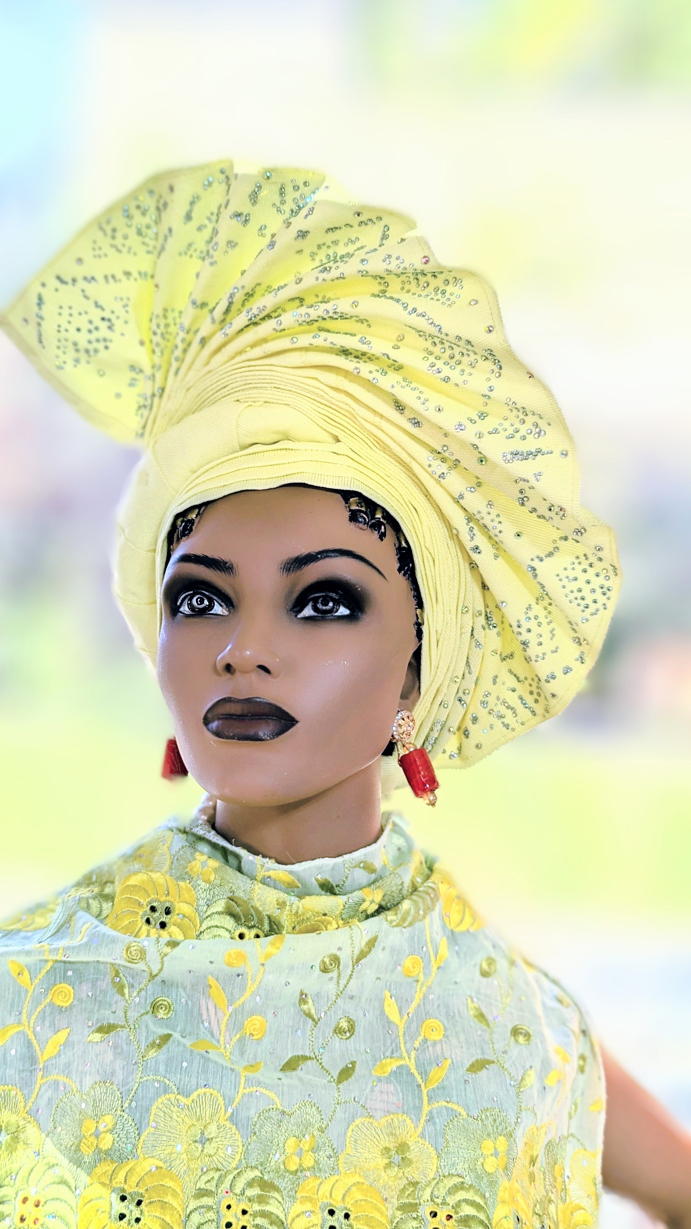 Lensah Yellowish Cream African Aso Oke Pre-Tied Head Wrap - Traditional Nigerian Gele Headpiece for Women - Perfect for Weddings, Church & Special Occasions