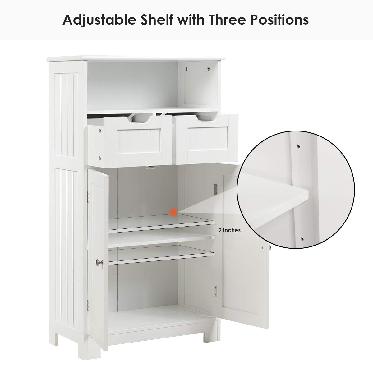 Tangkula White Bathroom Floor Cabinet with Open Shelf, 2 Doors & 2 Adjustable Drawers - Storage Organizer for Bathroom, Kitchen, Living Room & Home Office - Perfect for Towels, Toiletries & Home Decor Organization