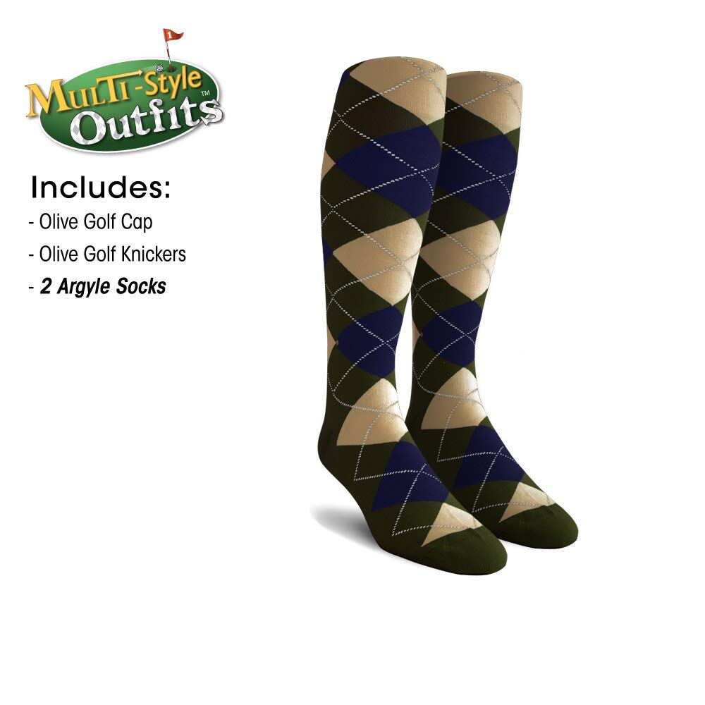 Men's Stylish Olive Green Golf Outfit Set - Matching Knickers, Cap & 2 Over-The-Calf Socks for Comfortable Golfing | Perfect for Golf Tournaments, Casual Play & Country Club Events
