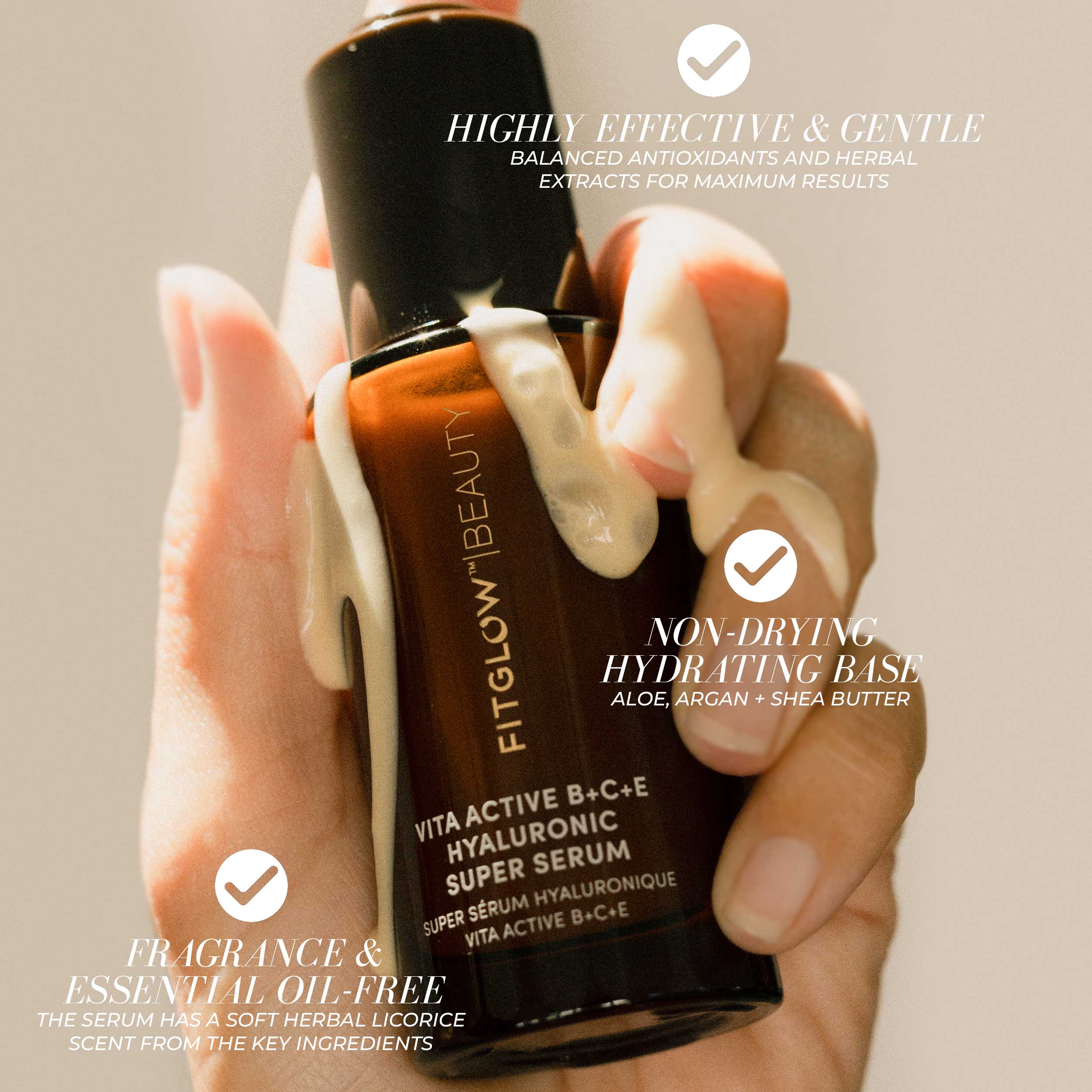 Vita Active B + C + E Hyaluronic Super Serum - Anti-Aging Face Serum with Hyaluronic Acid & Vitamins for Hydration & Brightening - Perfect for Daily Skincare Routine & Nighttime Use