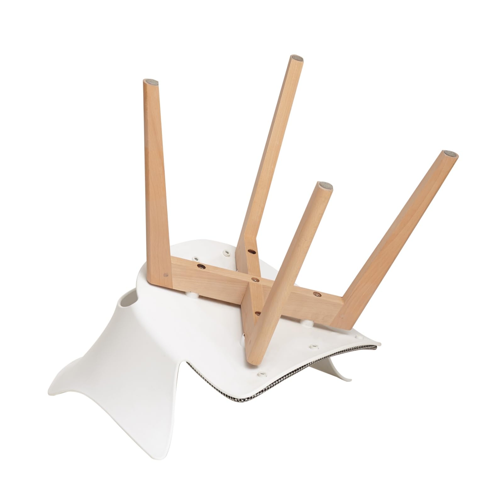 Modern Nordic Style Dining Chairs Set of 4 - White Linen Plaid Upholstered Kitchen Chairs with Armrests & Beech Wood Legs for Home, Restaurant, and Cafe Decor