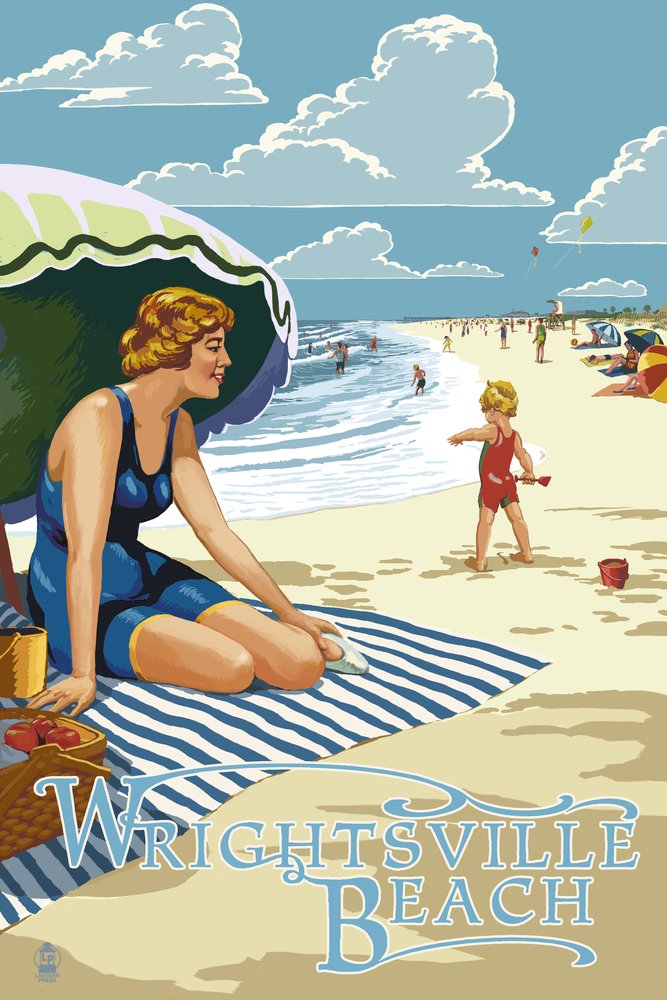 Wrightsville Beach NC Signed Art Print 24x36 - Coastal Wall Decor Poster for Living Room, Bedroom & Office | Beach Scene 32677 Master Print