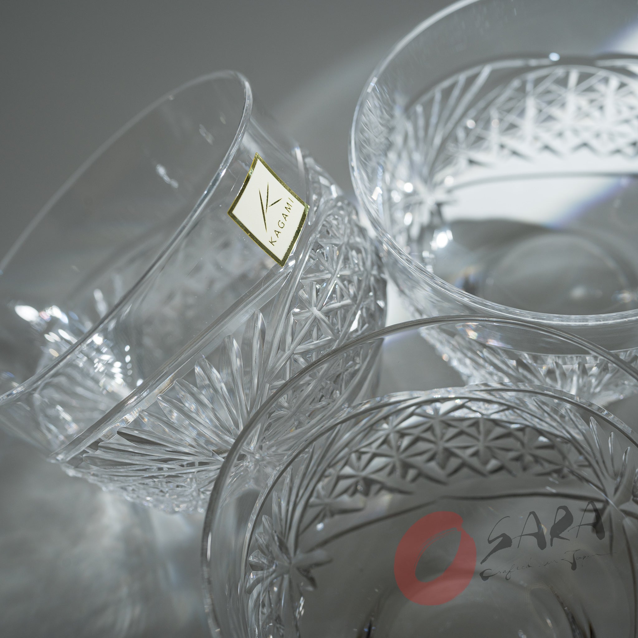 Premium KAGAMI Crystal Edo Kiriko Cold Tea Cup Set of 5 - Handcrafted Japanese Cut Glass Cups for Iced Tea, Cocktails & Desserts - Elegant Drinkware for Home Entertaining & Gifts