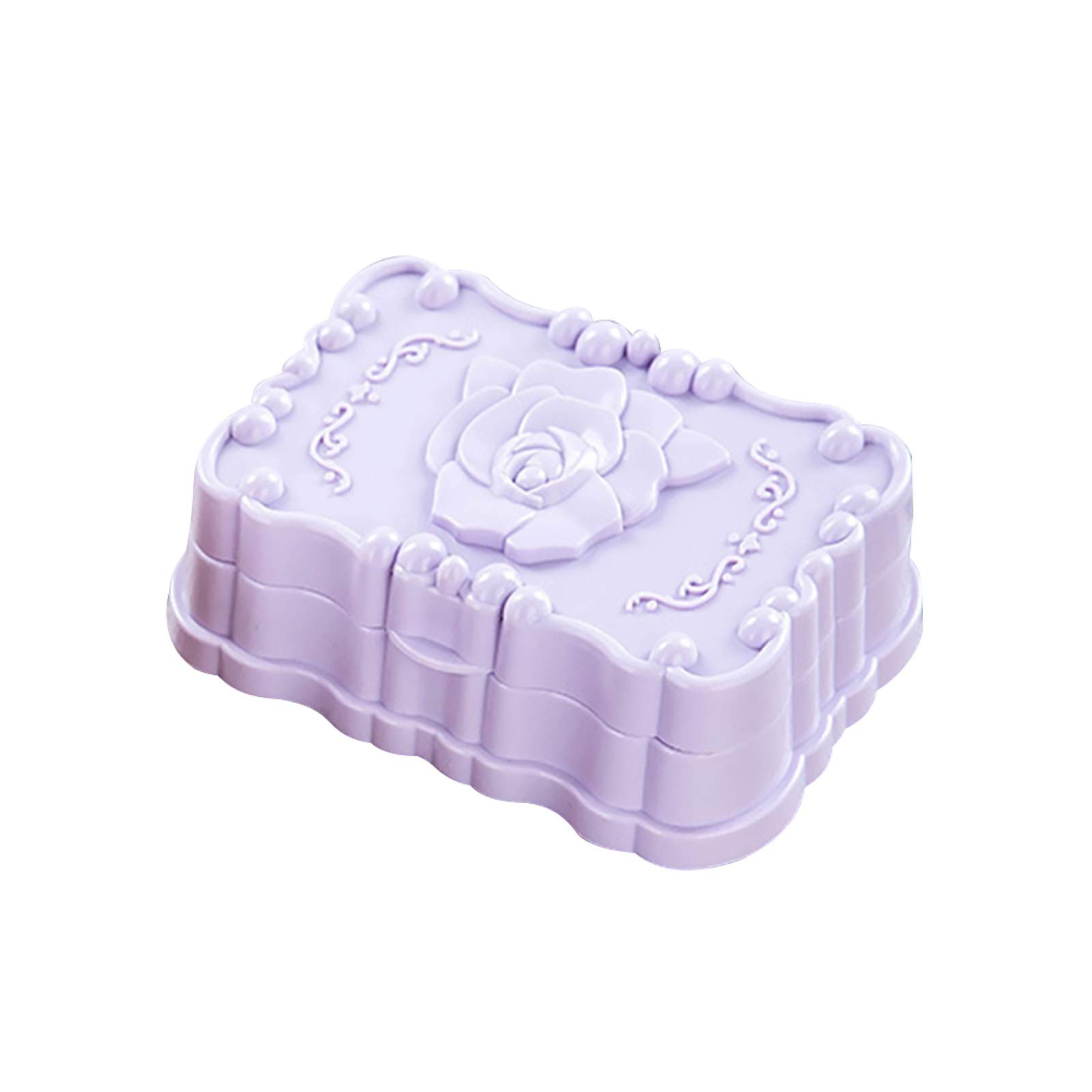 Curfair Soap Dish Holder with Lid - Rose Pattern Bathroom & Travel Soap Storage Box, Soap Draining Tray, Soap Bar Container - Purple for Sink Counter, Shower, Vanity Organizer