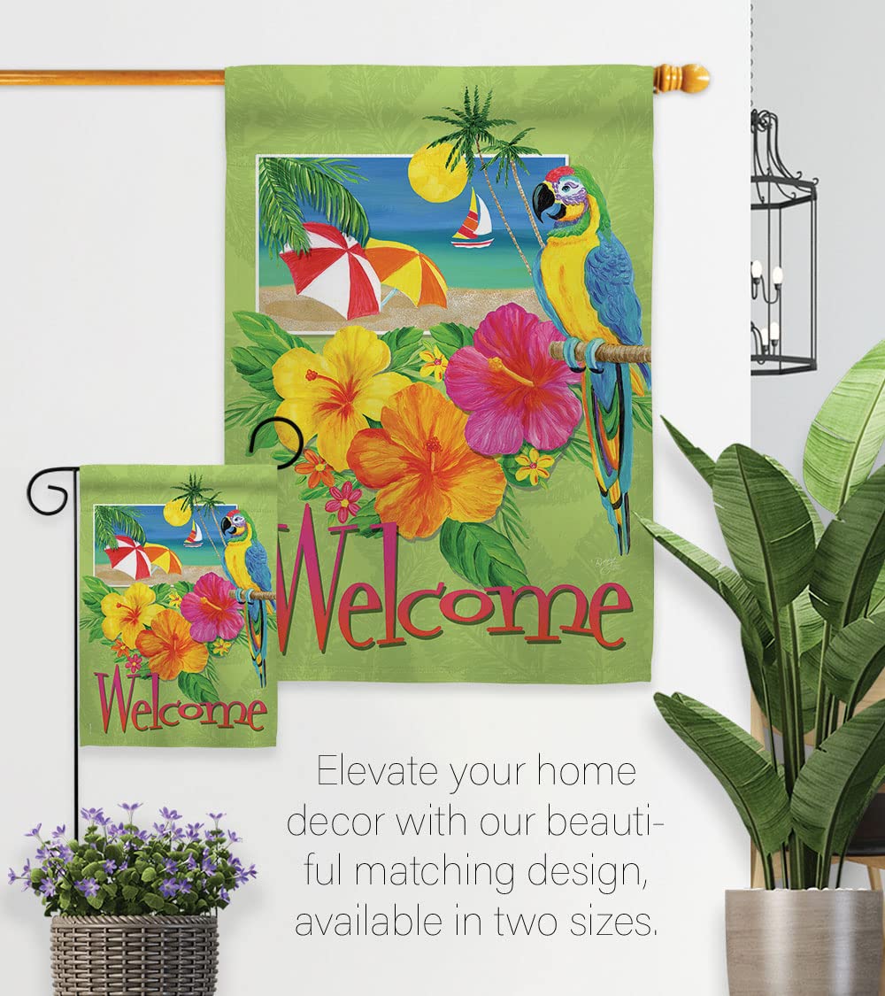 Tropical Summer House Flag Set 28x40in w/Flagpole - Outdoor Decor