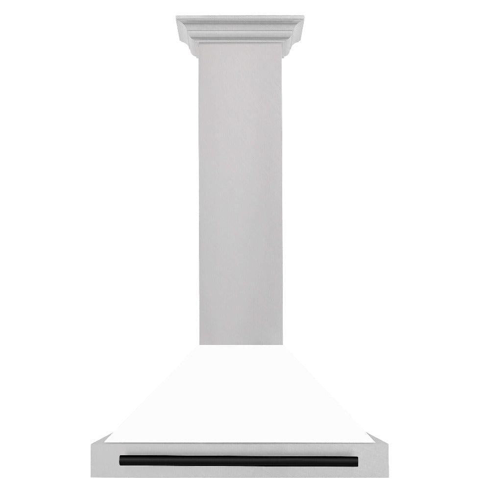 ZLINE KB4SNZ WM30 30-Inch Convertible Wall Mount Range Hood - Satin Stainless Steel with White Matte Shell & Accent Handle | Autograph Edition | Perfect for Modern Kitchens & Open-Concept Homes