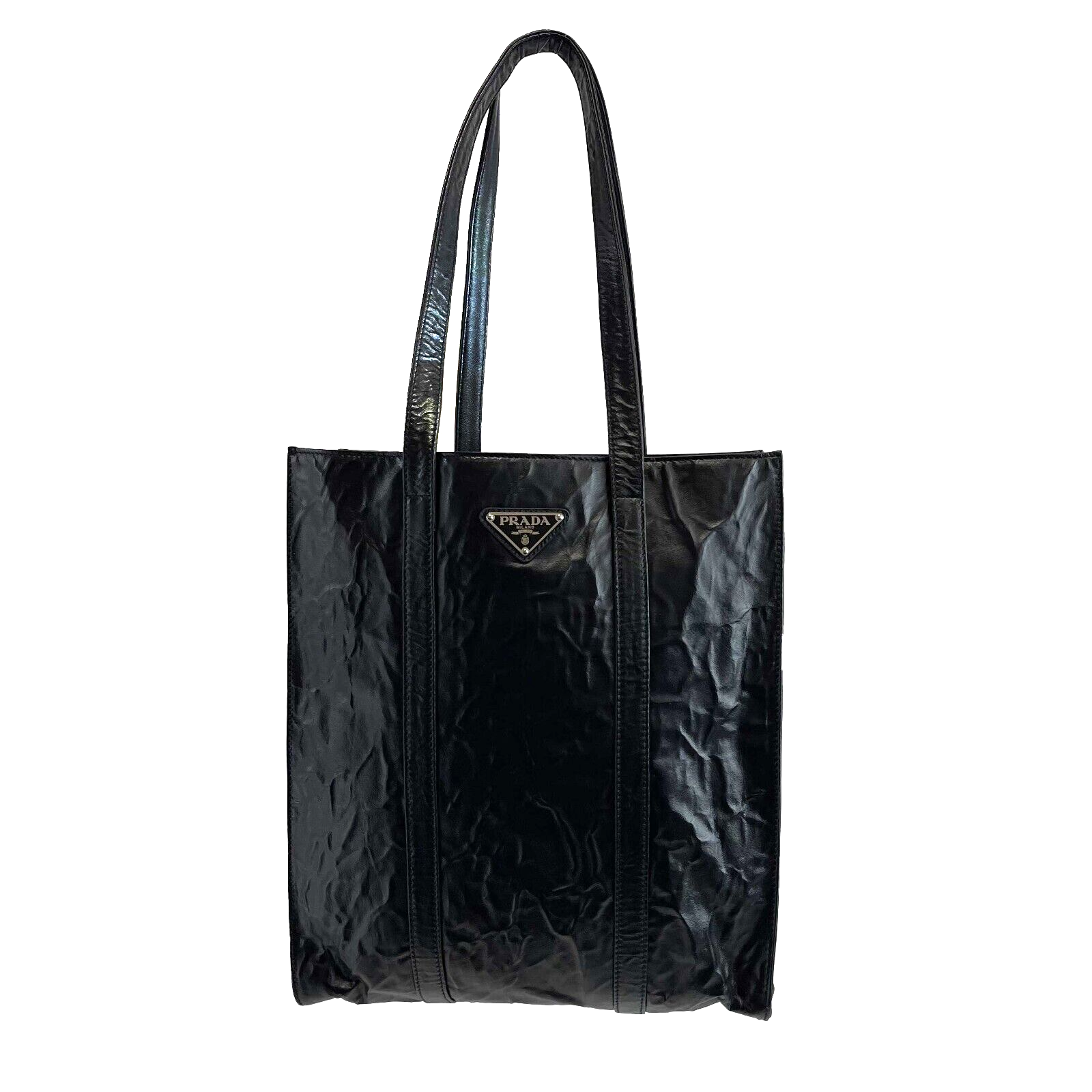 Prada Small Antique Nappa Leather Tote Bag - Genuine Black Leather Handbag for Women | Perfect for Work, Travel & Everyday Luxury Accessory