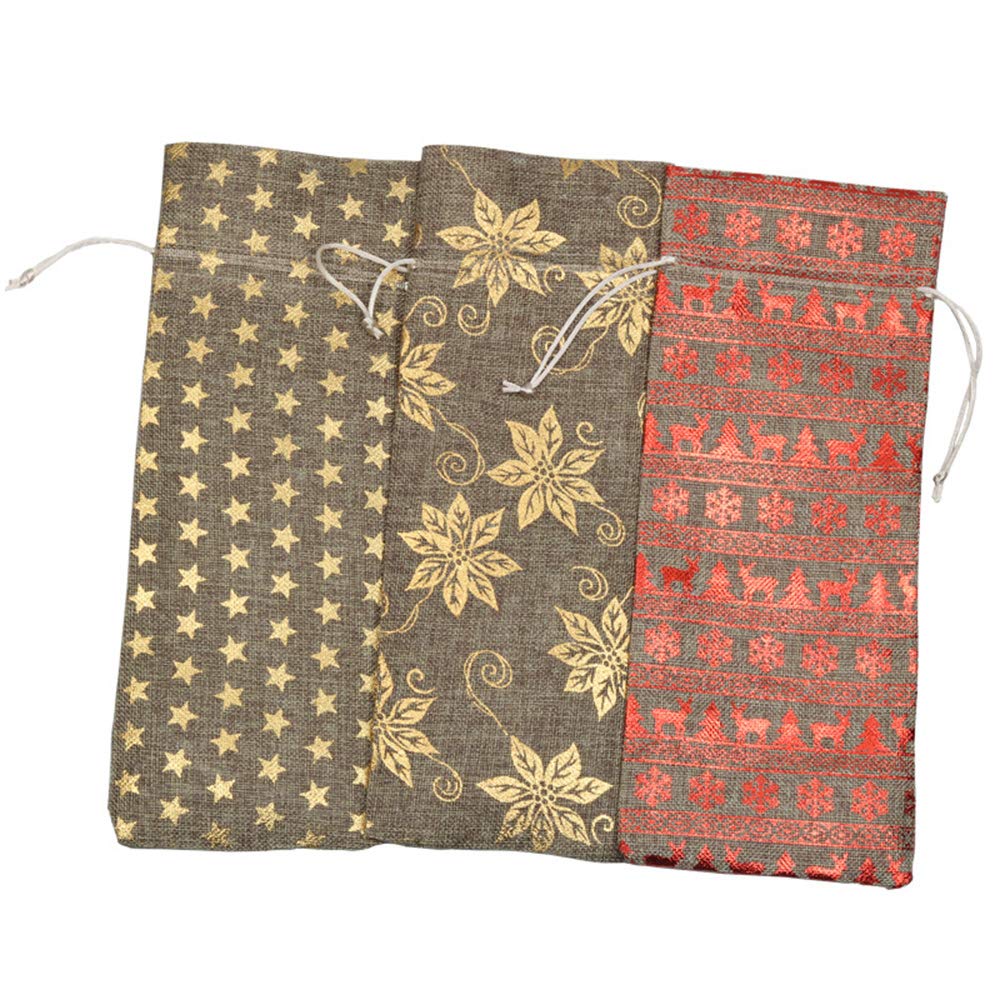 3 Pack Christmas Wine Bottle Bags - Burlap Drawstring Gift Bags for Wine, Candy & Holiday Gifts | Perfect for Christmas Parties, Home Decor & Festive Gift Wrapping