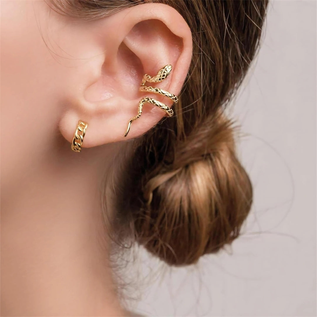 Rose Gold Snake Serpent Climber Earrings Non-Piercing Cuff Ear Cuff Jewelry for Women | HSPJ629 | Perfect for Parties, Weddings & Everyday Fashion Accessories