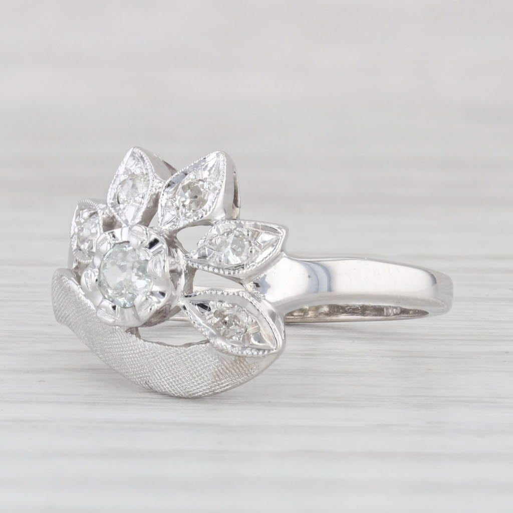 0.20ctw Diamond Flower Ring in 14k White Gold - Size 6 | Elegant Floral Jewelry for Women, Perfect for Weddings, Anniversaries & Special Occasions