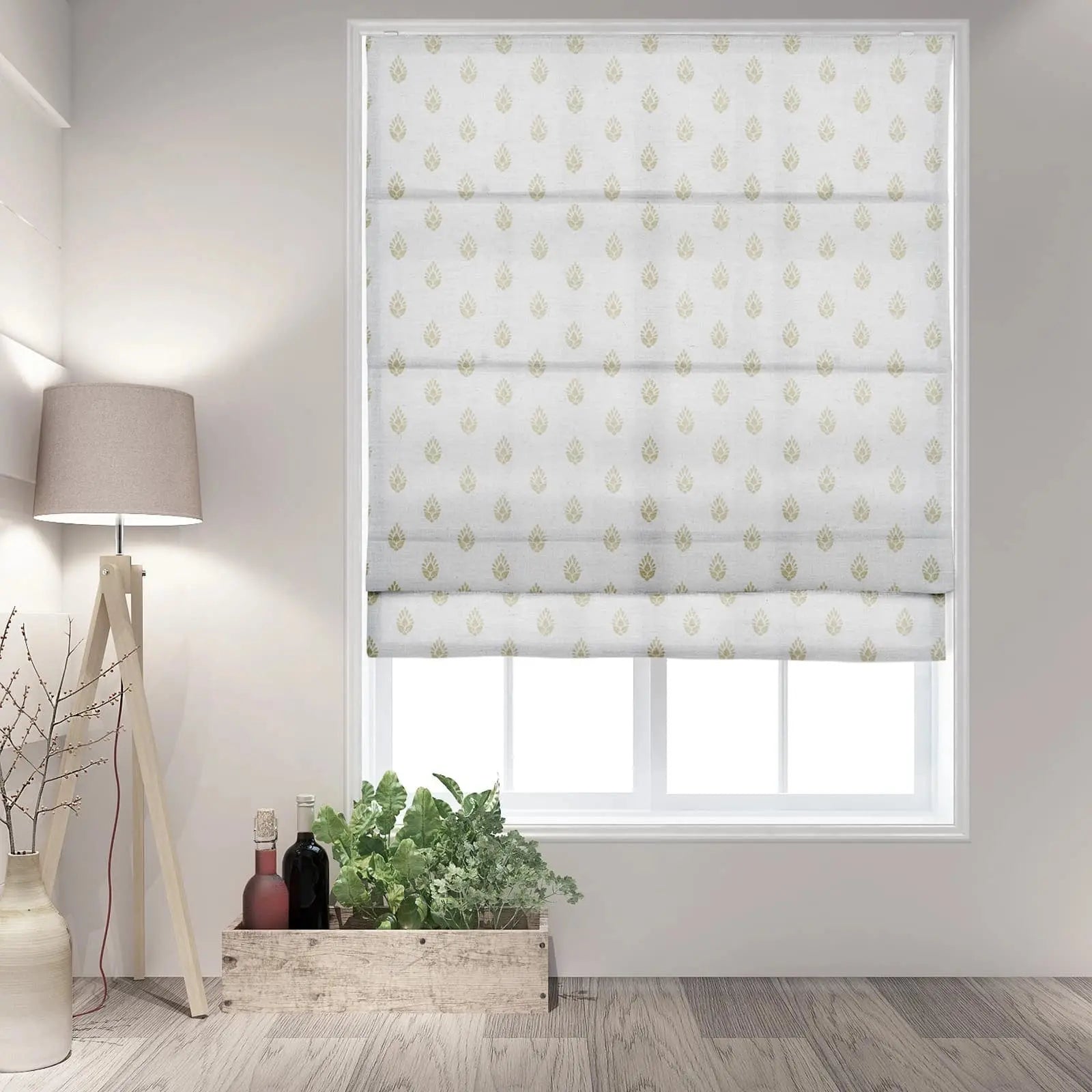 Stefana Silver Printed Cordless Roman Shade - Blackout Window Treatment for Bedroom & Living Room - Plus Size Custom Window Coverings
