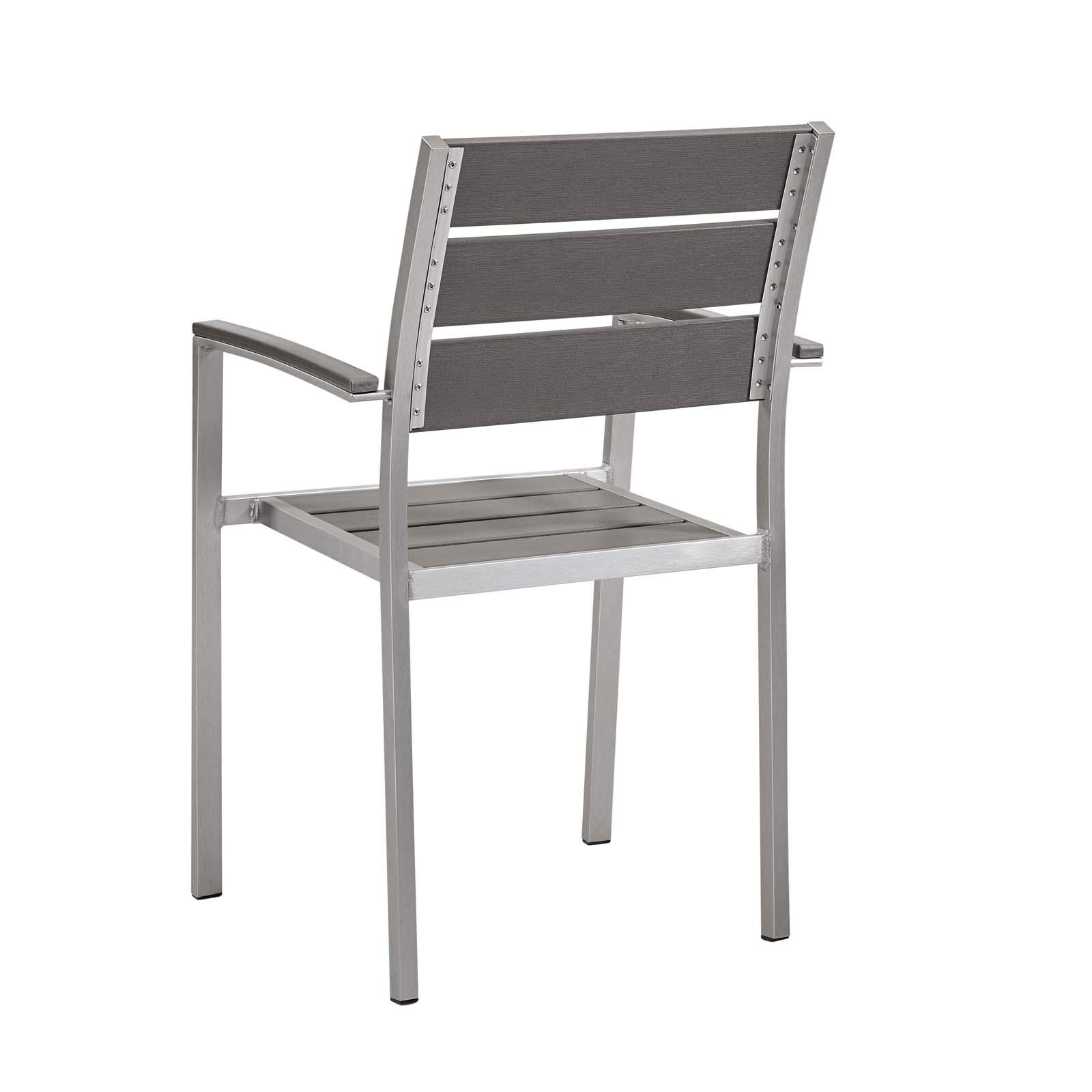 Modern Outdoor Patio Dining Armchair - Waterproof Fabric & Aluminum Frame - Gray/Silver - Perfect for Garden, Poolside & Backyard Relaxation
