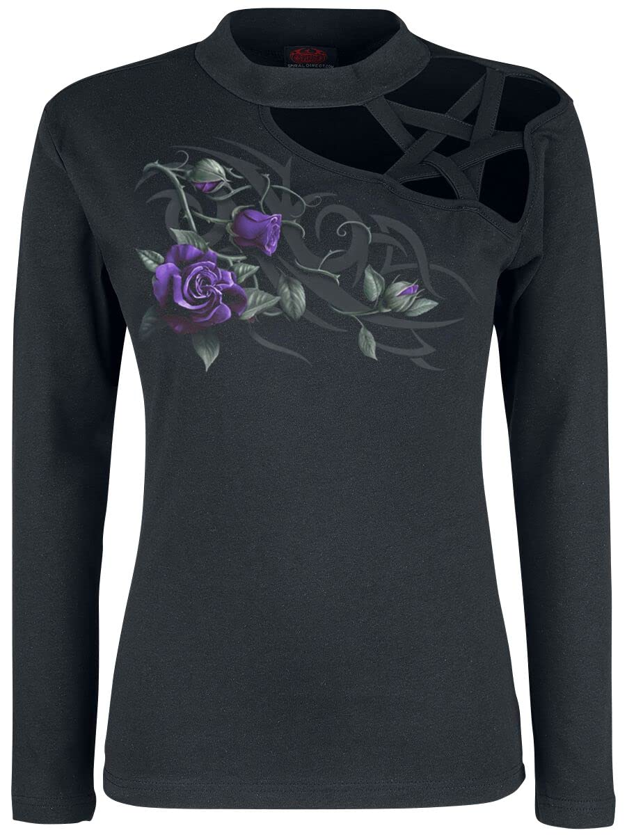 Spiral Tribal Rose Pentagram Long Sleeve Gothic Top for Women | Occult Fashion & Alternative Clothing | Perfect for Halloween, Witchy Aesthetic & Dark Academia Outfits